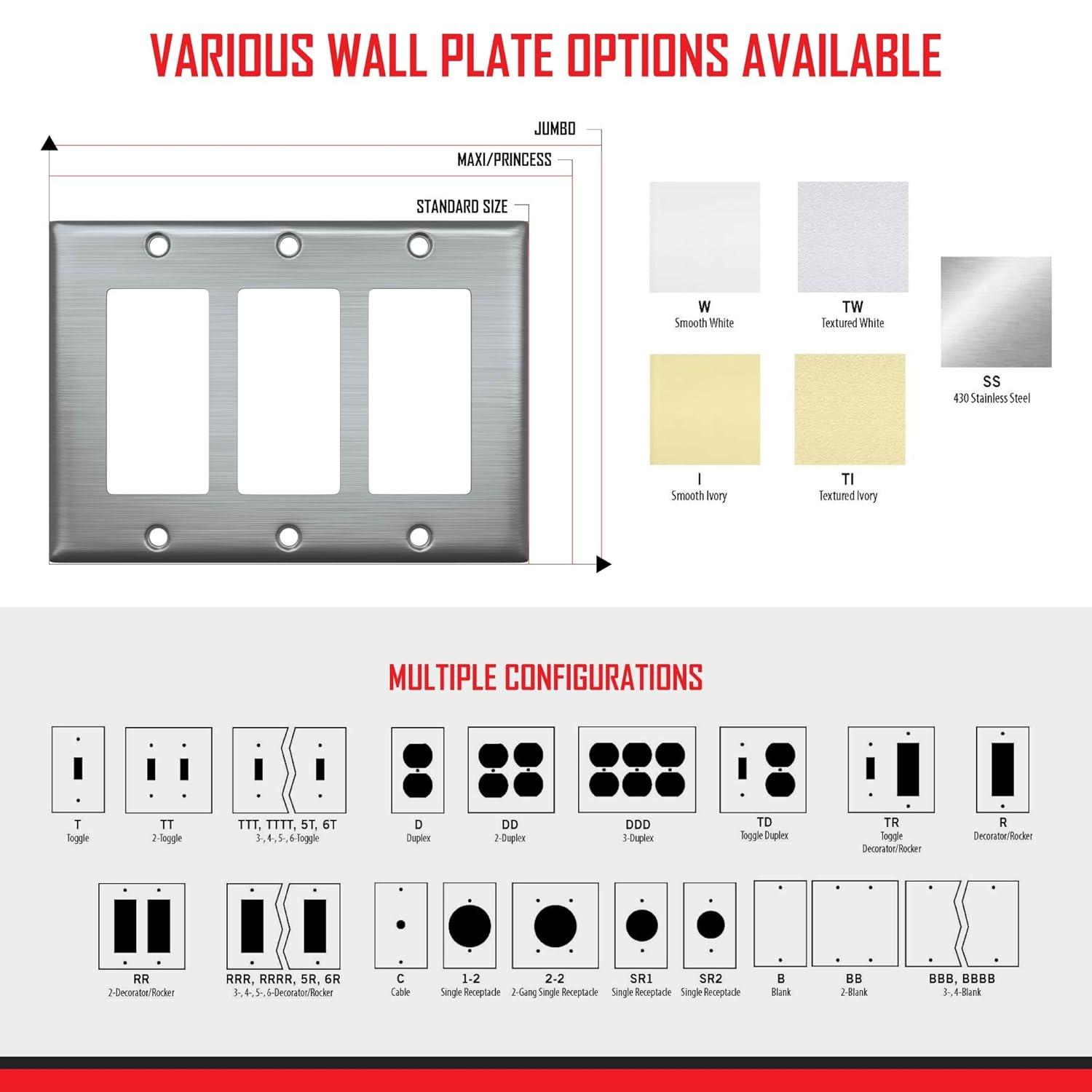TayMac WSS-TT 2-Gang Stainless Steel Standard 2-Toggle Metal Wall Plate, Outlet Cover Wall Plate with Screws, Light Switch Cover Plate for 2 Devices
