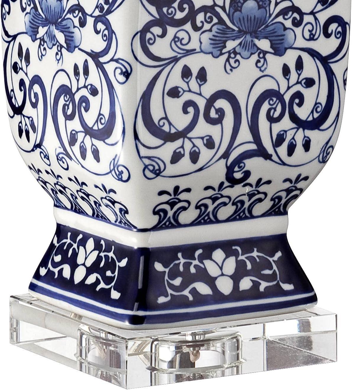 Barnes and Ivy Iris Asian Table Lamp 28" Tall Porcelain Blue Floral Jar Geneva White Drum Shade for Bedroom Living Room Bedside Nightstand Office Kids
