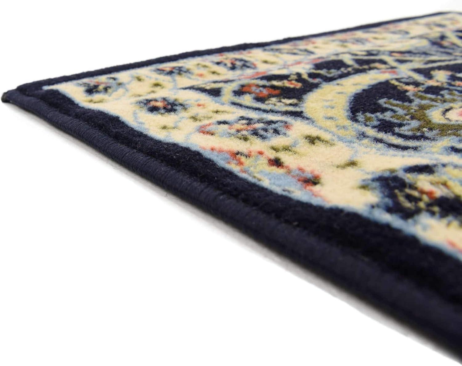 2.5' x 10' Navy Blue and Beige Floral Rectangular Area Throw Rug Runner