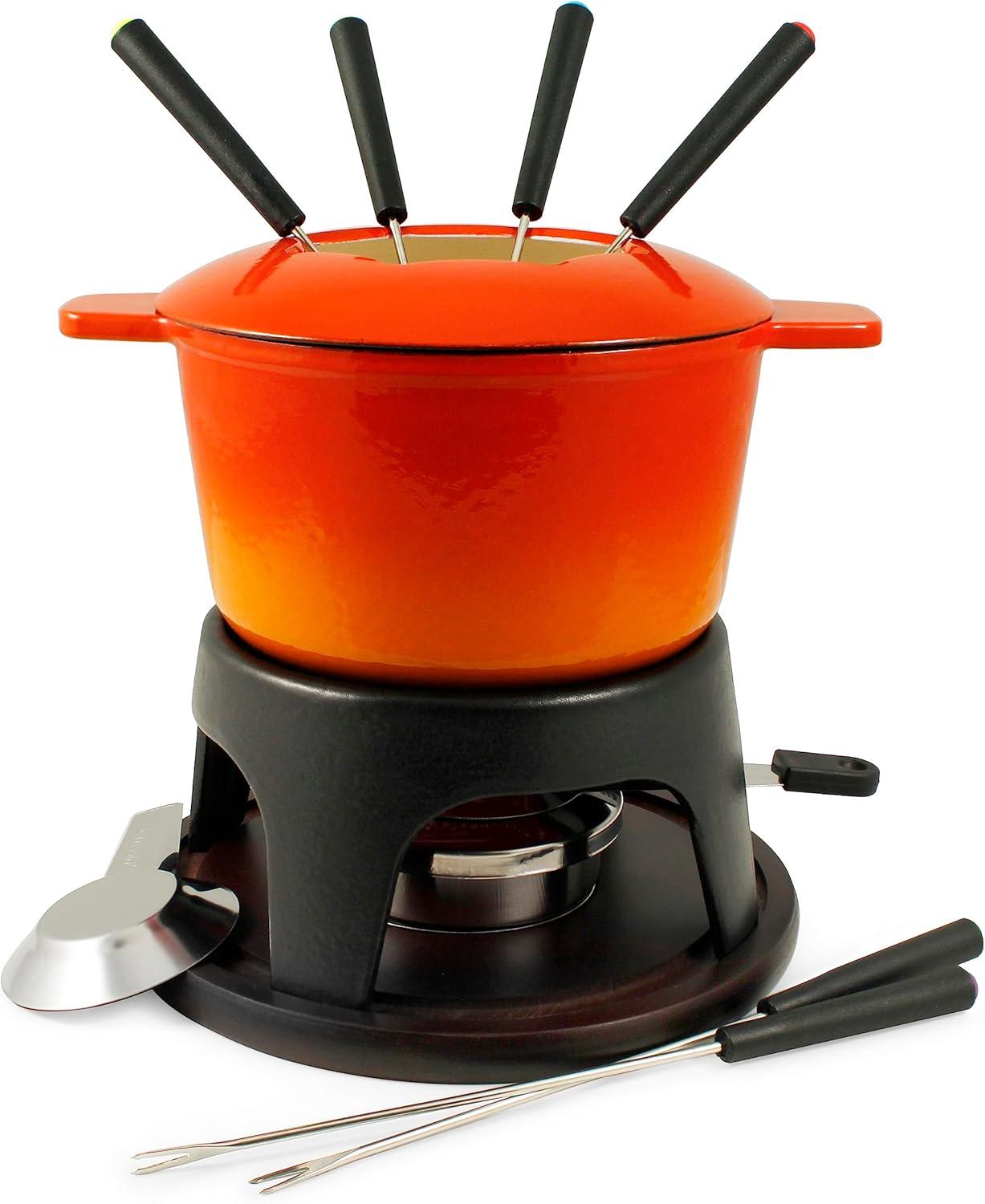 Swissmar Sierra 11 Piece Cast Iron Fondue Set, Orange