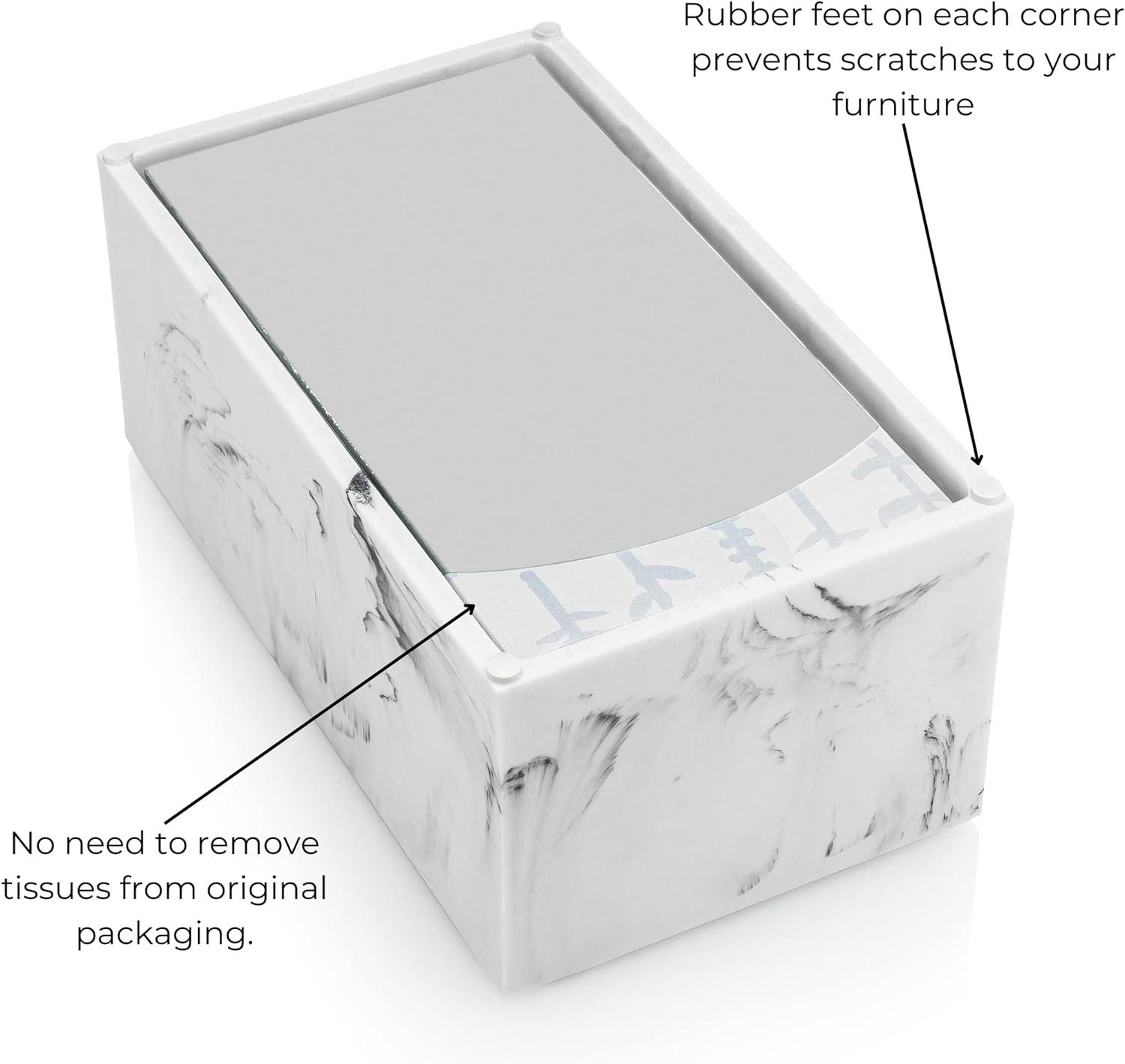 Essentra Home Rectangular Tissue Box Cover, White Marble Heavy Facial Tissue Holder – Blanc Collection