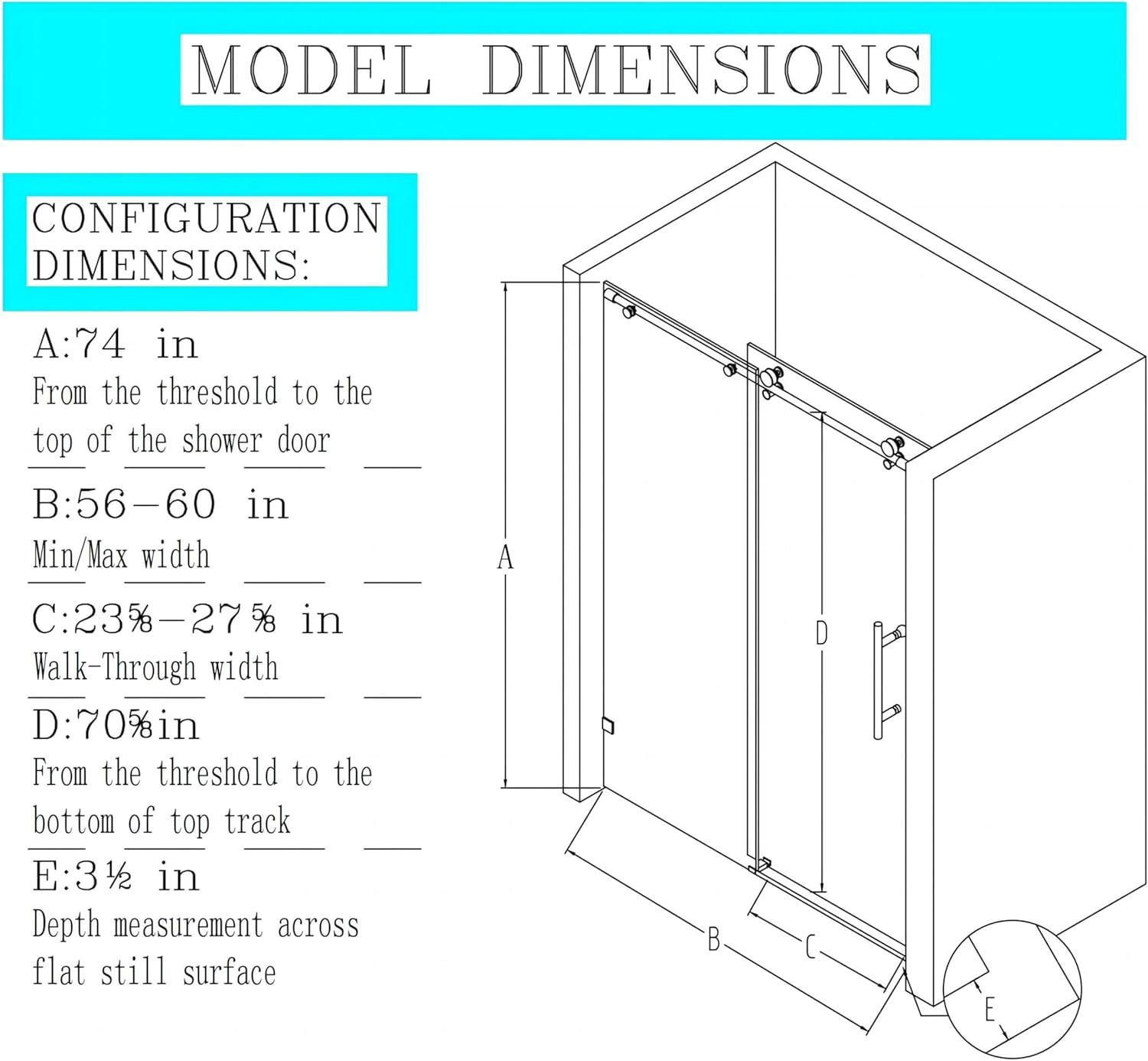 Dimorphos 56-60"W x 76"H Frameless Double Sliding Shower Door with 10mm Tempered Glass Door 11DD161822LL