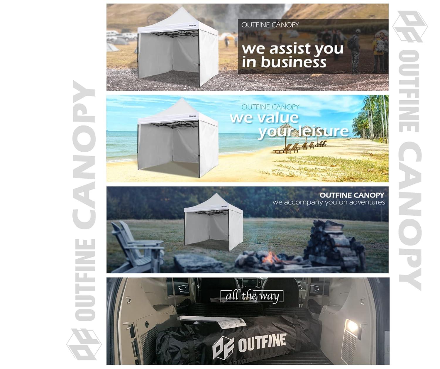 OUTFINE Heavy Duty Canopy 10x10 Pop Up Commercial Canopy Tent with 3 Side Walls Instant Shade, Bonus Upgrade Roller Bag, 4 Weight Bags, Stakes and Ropes (White, 10 * 10FT)