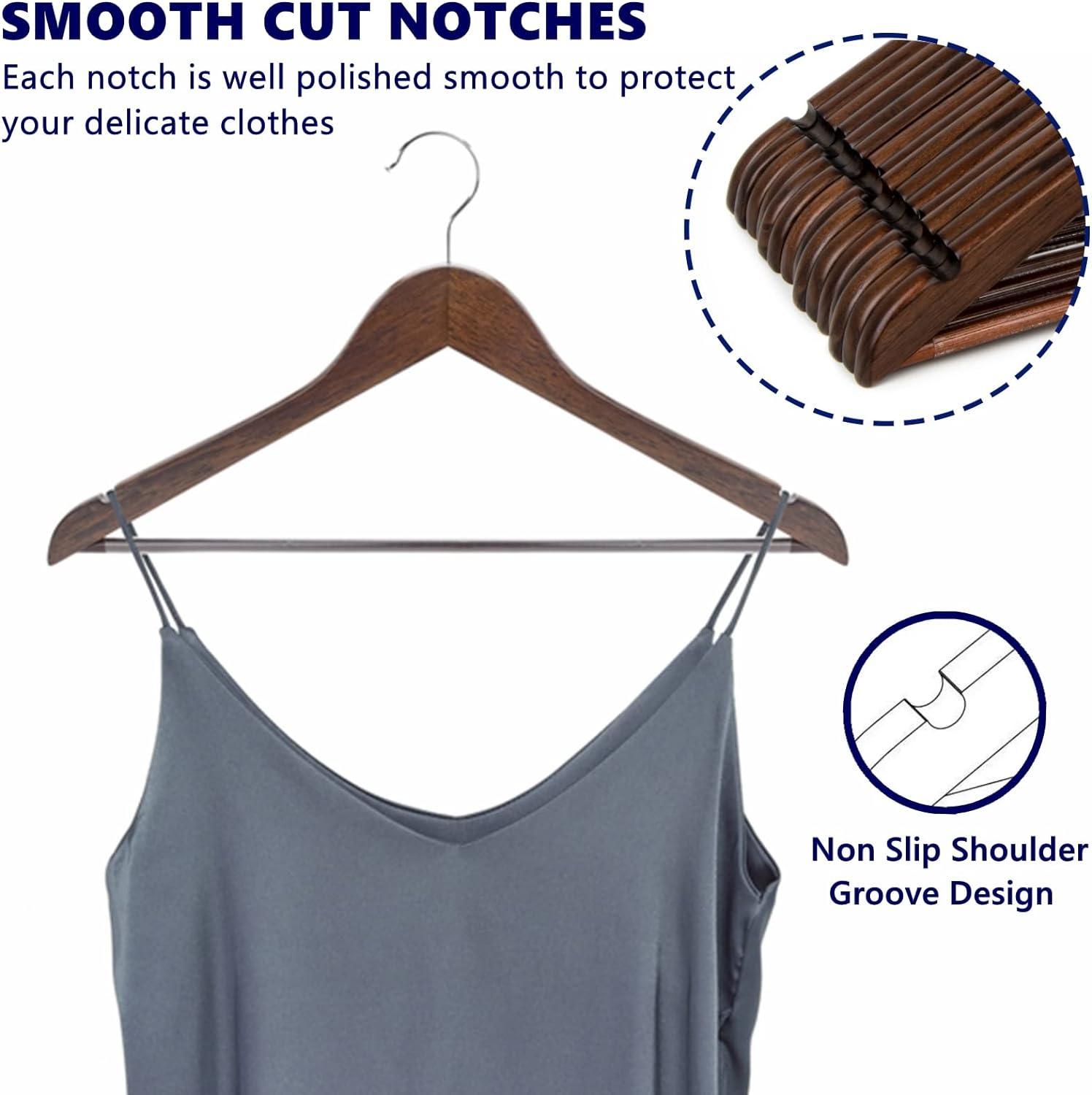 Walnut Wood Anti-Slip Suit Hangers with Chrome Hooks, 17.5"