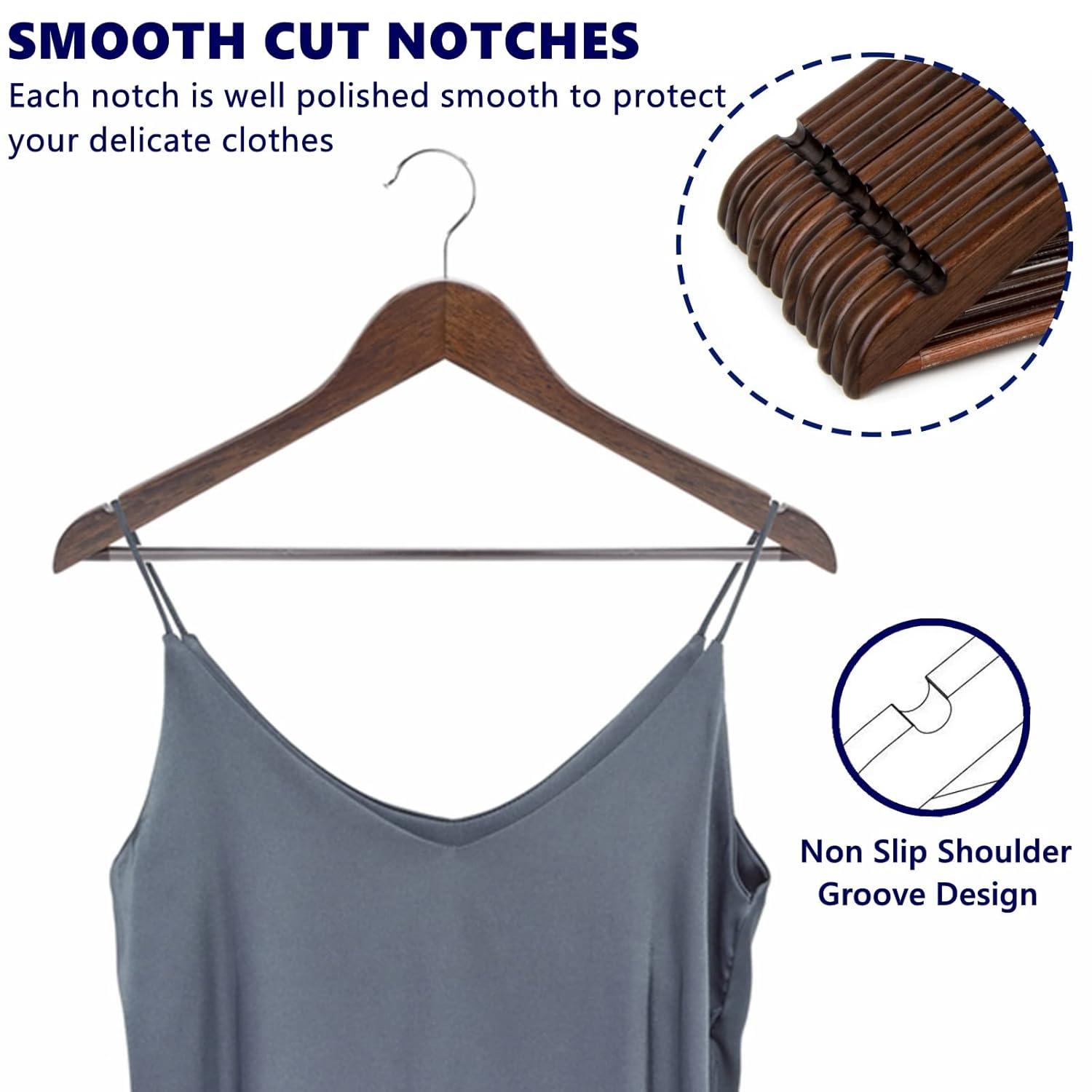 Walnut Wood Anti-Slip Suit Hangers with Chrome Hooks, 17.5"