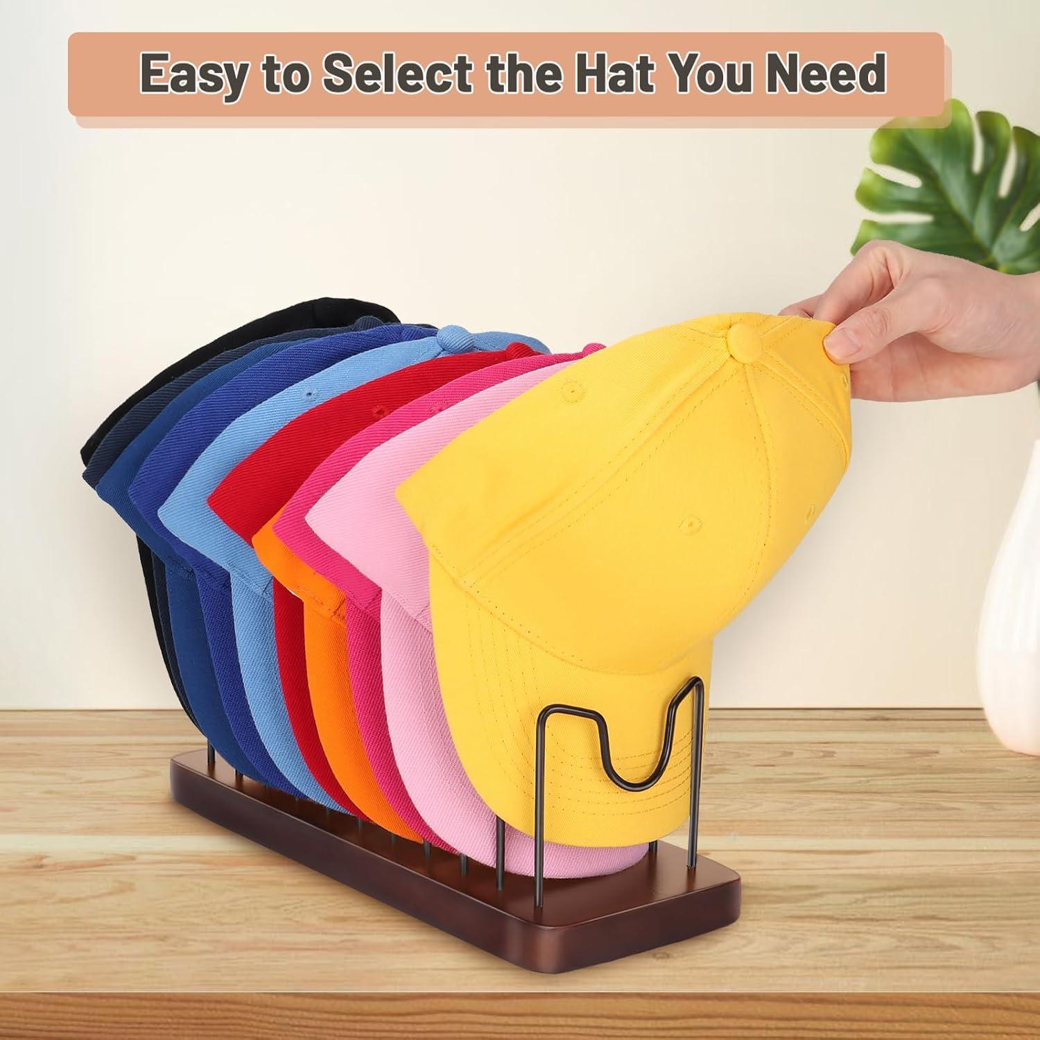 17 Stories Hat Rack Stand For 10 Baseball Hats Wood Metal Hat Holder Storage Baseball Cap Organizer For Closet Dresser Desk ,Brown, 1 Pack