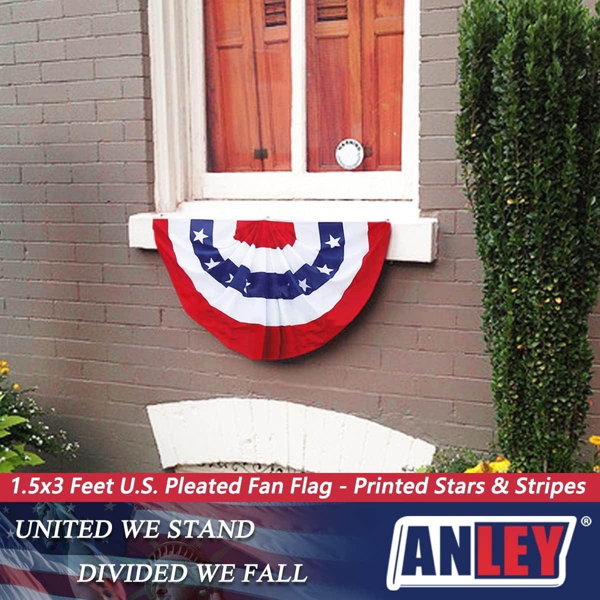 ANLEY USA Pleated Fan Flag, 1.5x3 ft American US Bunting Flag - United States 1.5 x 3 Ft Half Fan Banner （1 Pack）