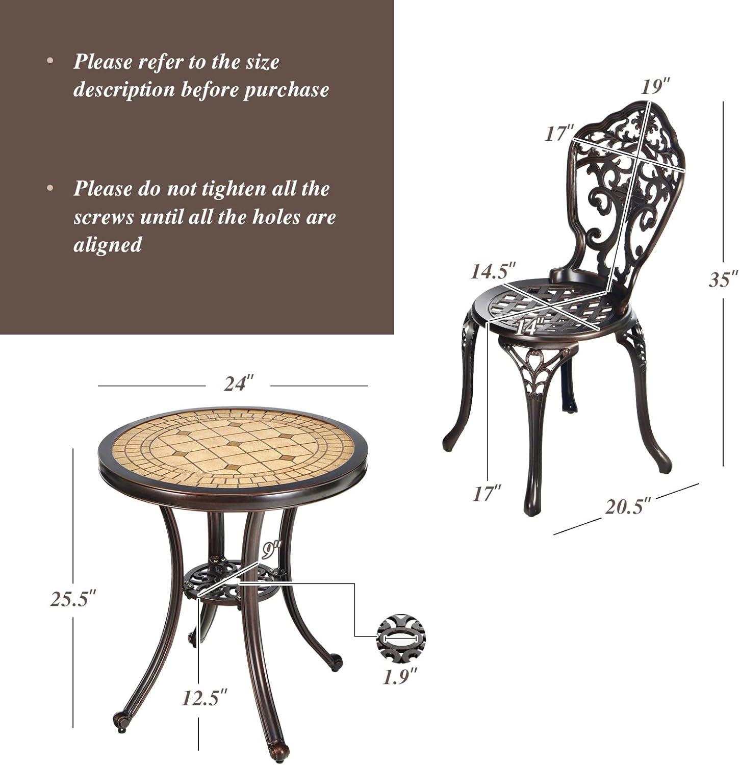 3PCS Patio Bistro Set Round Table Chairs All Weather Cast Aluminum