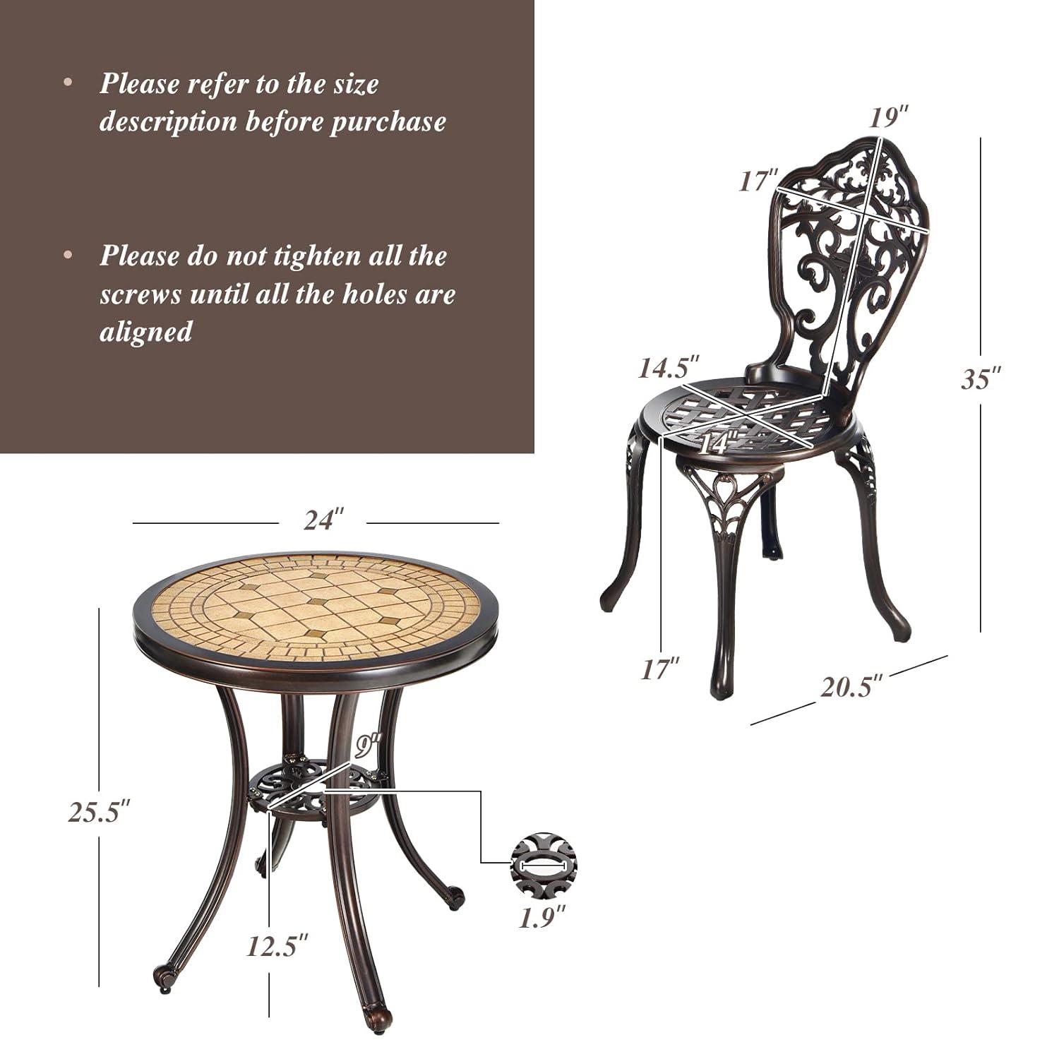 3PCS Patio Bistro Set Round Table Chairs All Weather Cast Aluminum