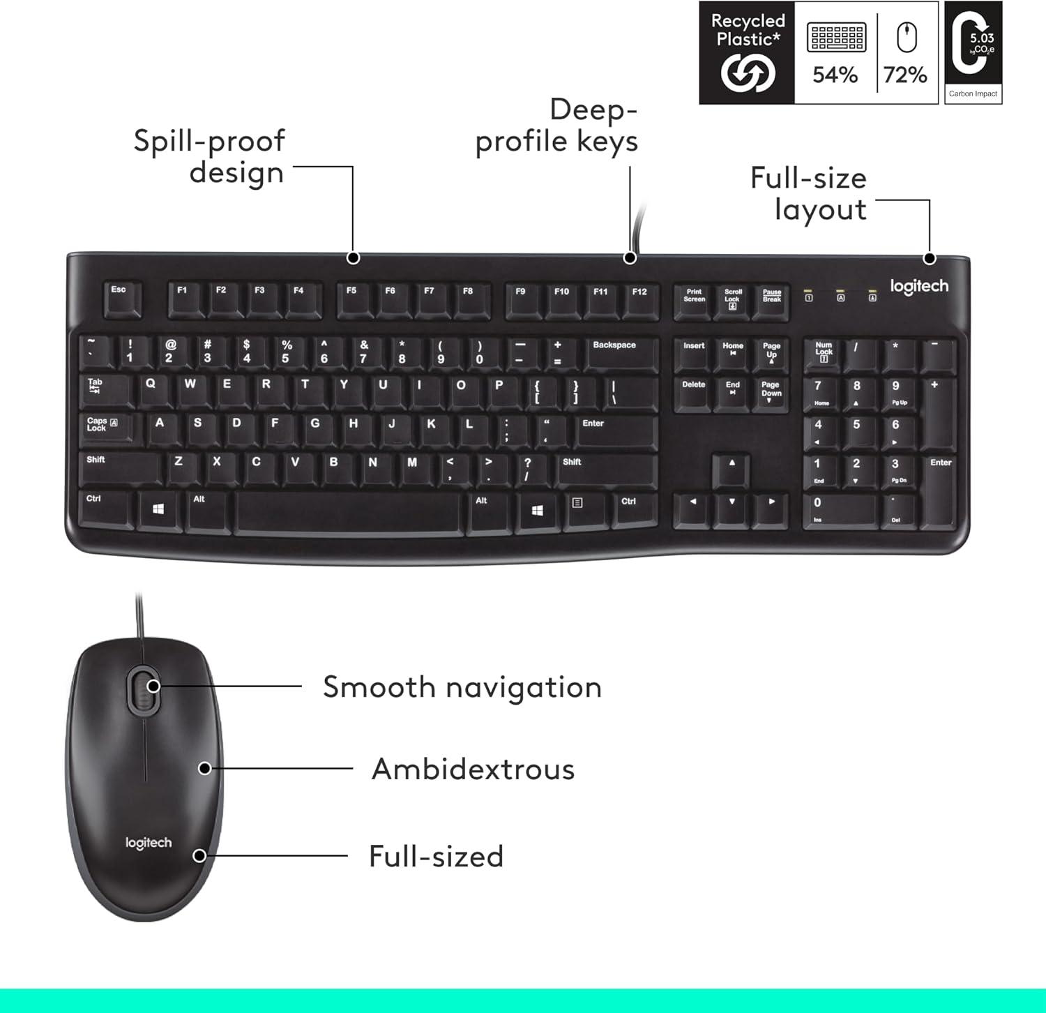 Mk120 Wired Keyboard + Mouse Combo, Usb 2.0, Black