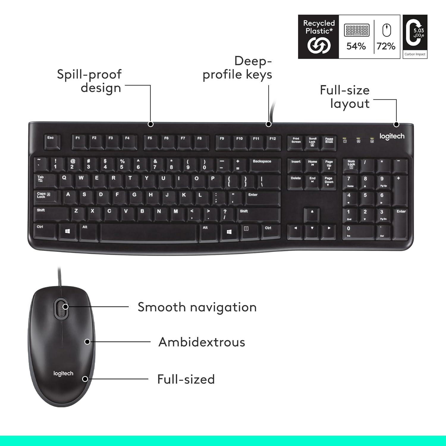 Mk120 Wired Keyboard + Mouse Combo, Usb 2.0, Black