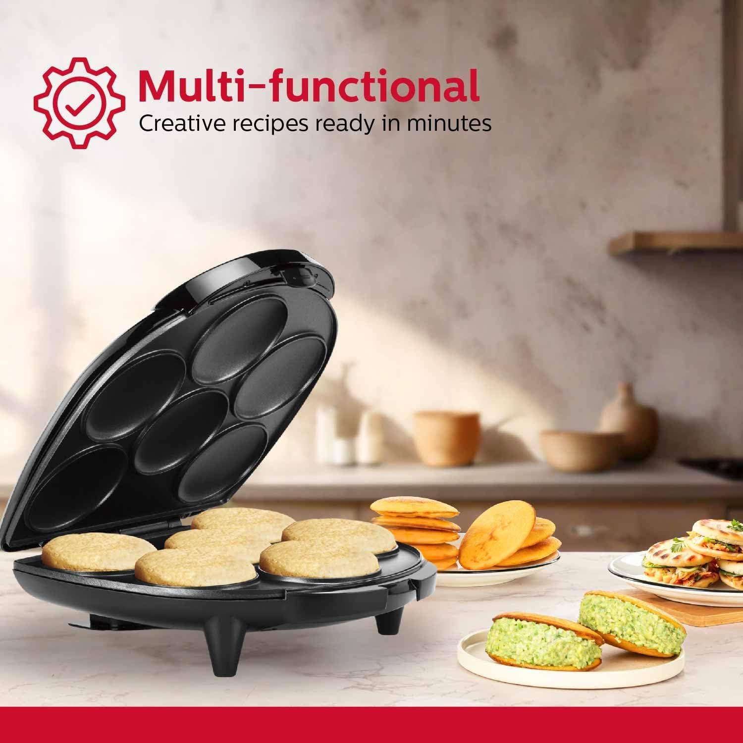 Black Non-Stick 6-Arepa Maker with Safety Lock Lid