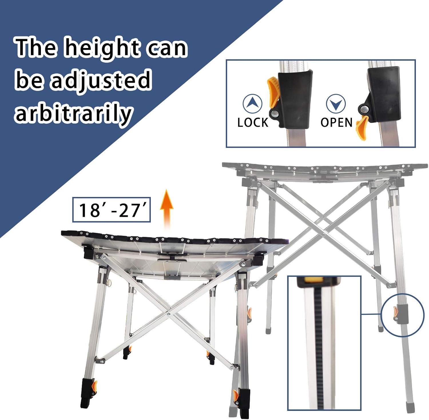 Adjustable Height Lightweight Aluminum Folding Camping Table