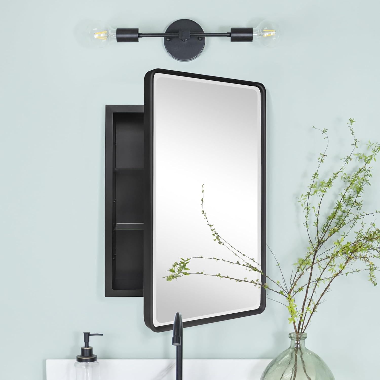 TEHOME Farmhouse Recessed Metal Rectangular Bathroom Medicine Cabinets with Mirror