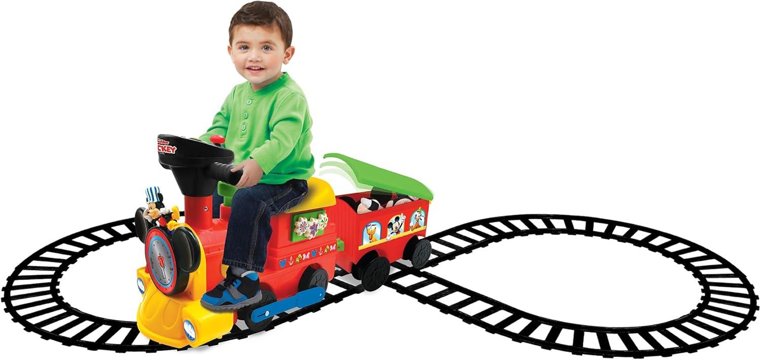 Mickey Mouse Multi-Color Battery-Powered Ride-On Train with Caboose