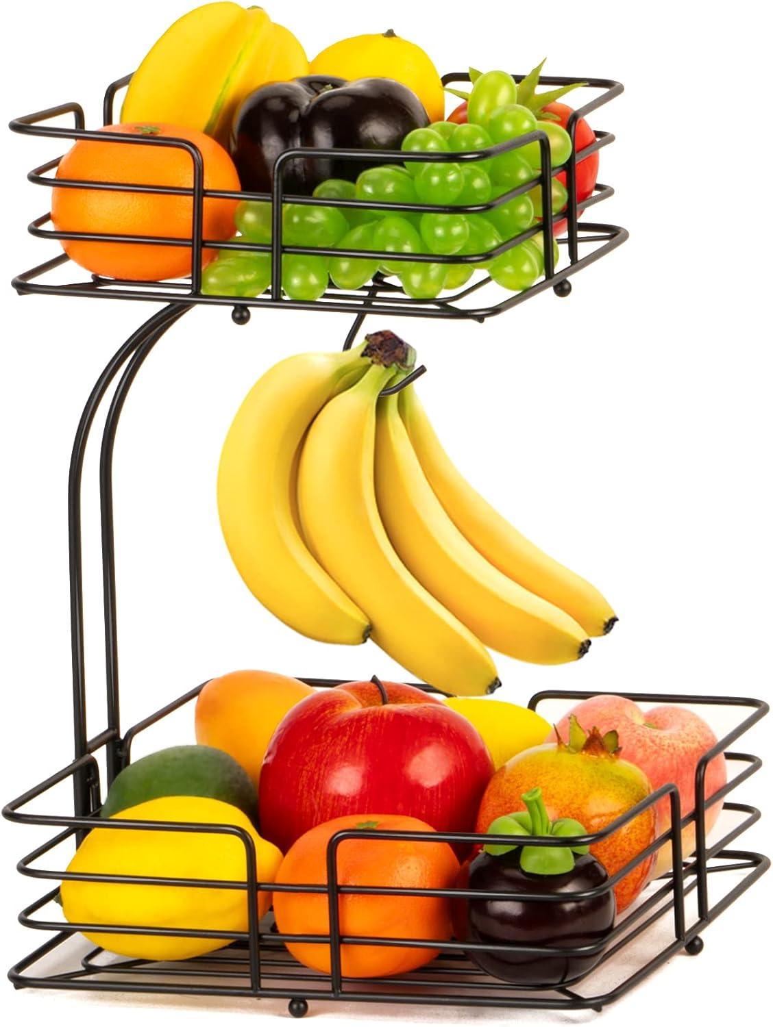 Auledio 2 Tier Disassembly Square Fruit Baskets with Fruit Holder for Countertop in home-(Bronze)