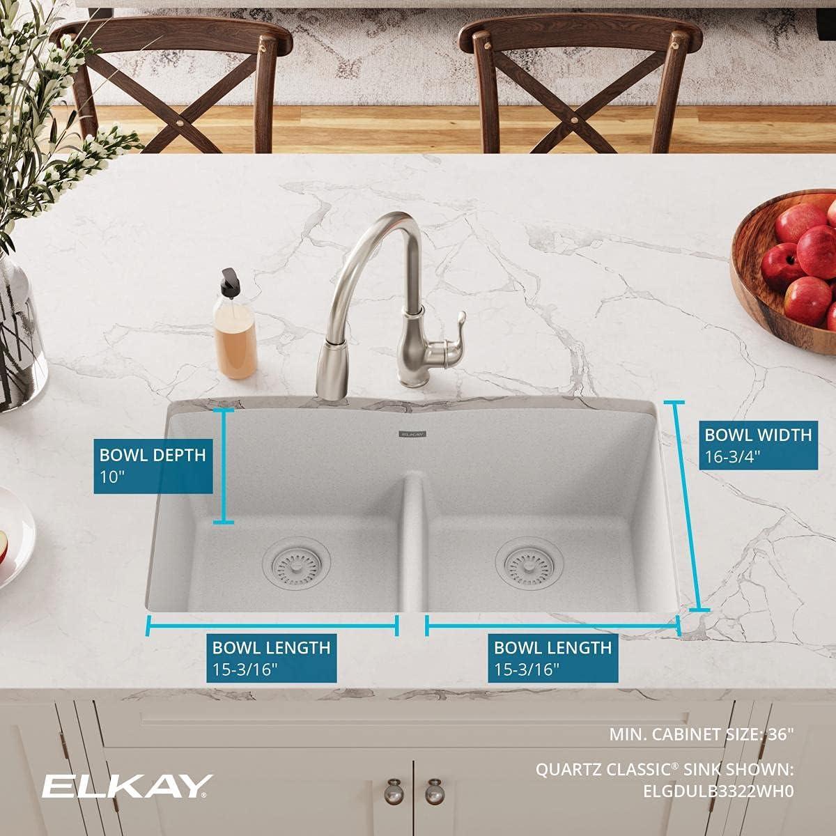 Quartz Classic 33" x 19" x 10" Double Basin Undermount Kitchen Sink with Aqua Divide