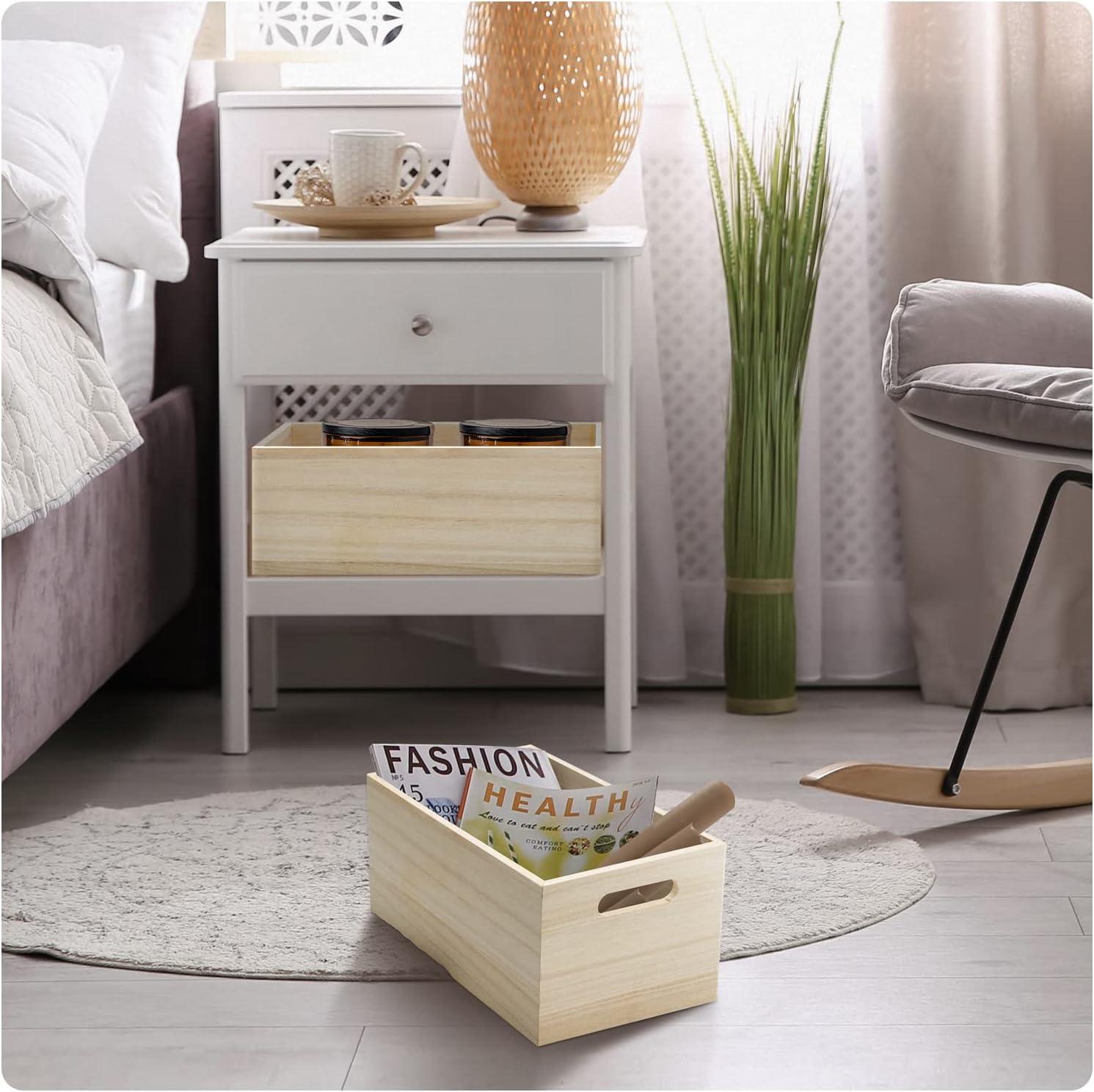 Natural Unfinished Wood Stackable Storage Crates Set