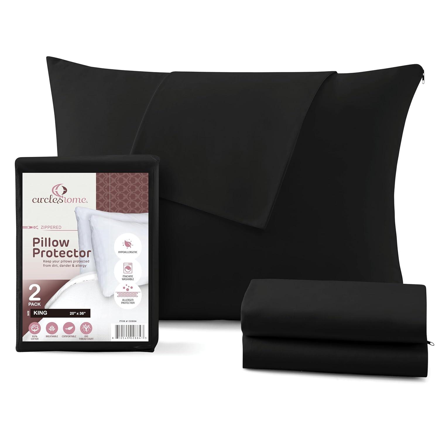 100% Cotton Zippered Pillow Protector (2 pck) King - Black