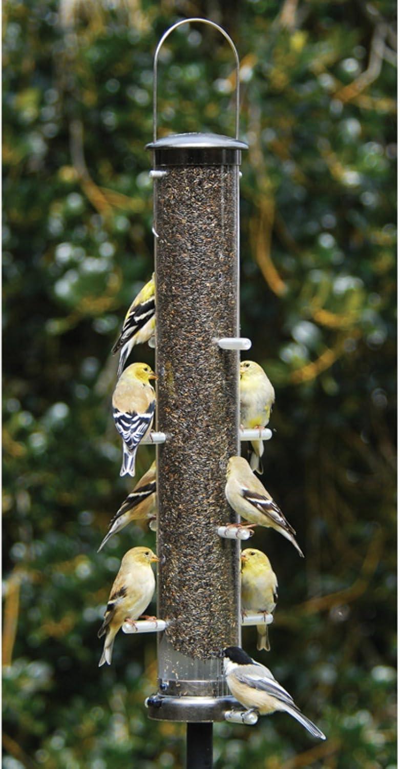 Large Brushed Nickel Hanging Nyjer Tube Bird Feeder