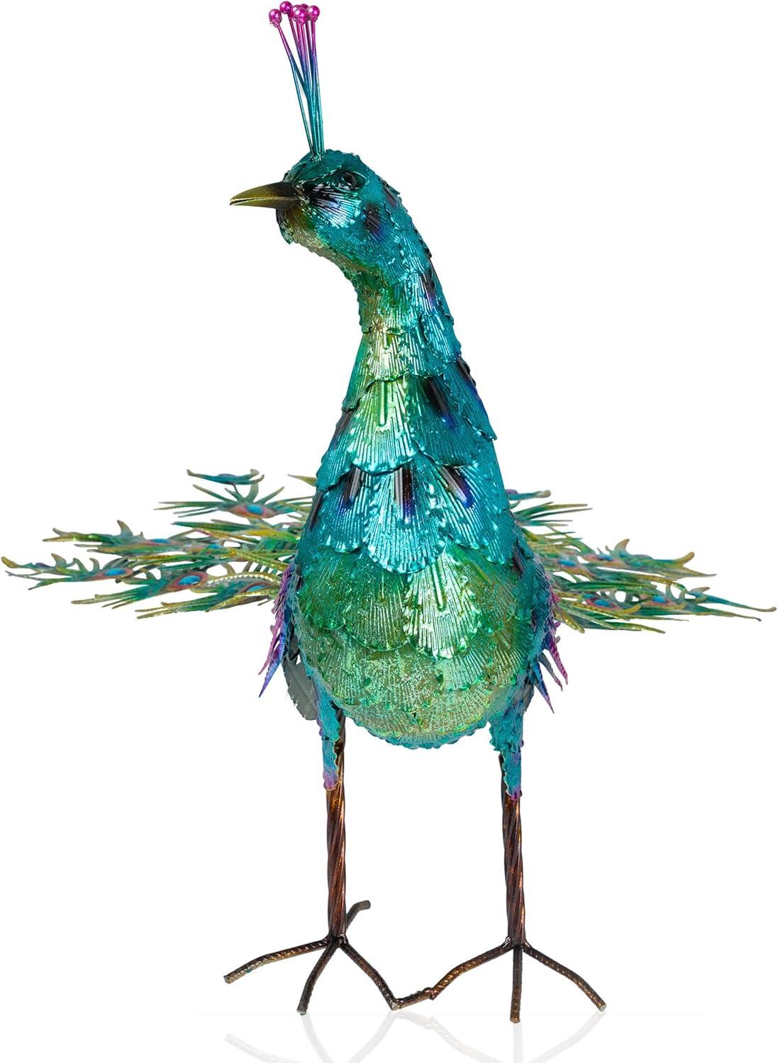 Alpine Corporation Jumbo Size Blue Majestic Tail Down Peacock Décor: 53"L Iron Garden Statue