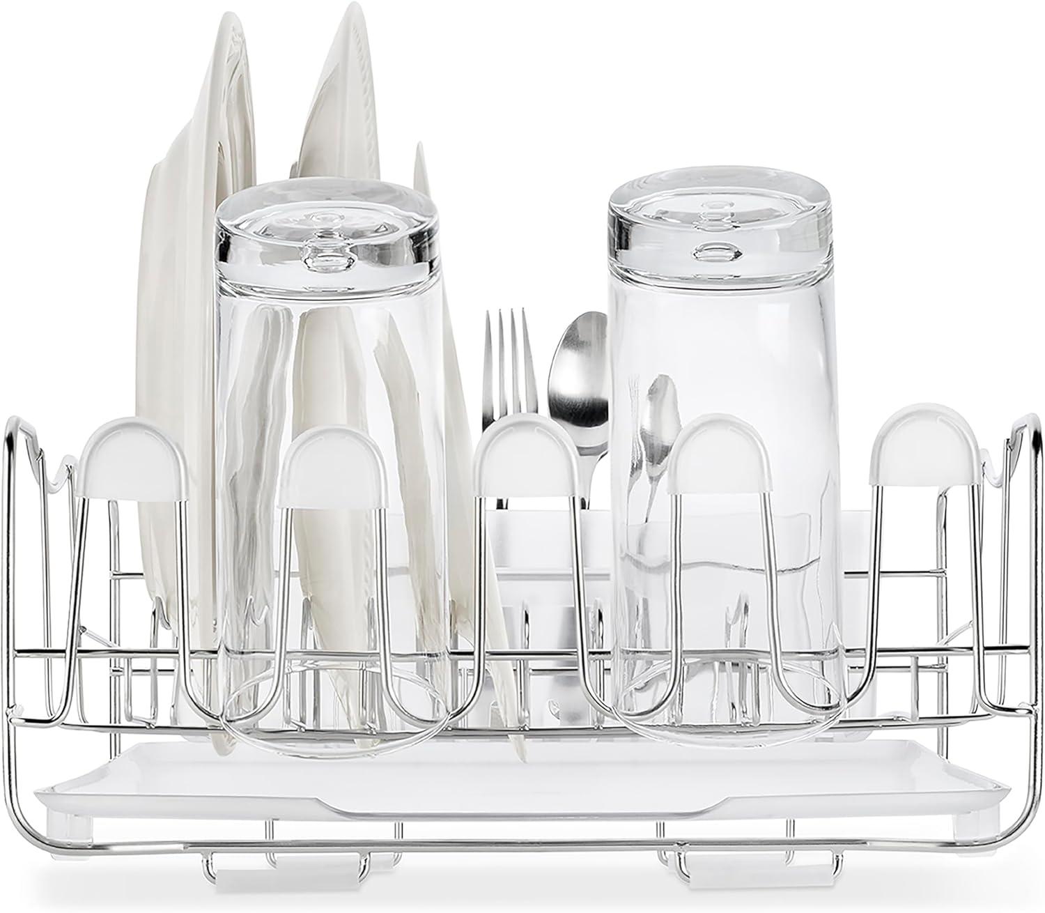 Stainless Steel and Plastic 3-Piece Dish Rack with Utensil Holder