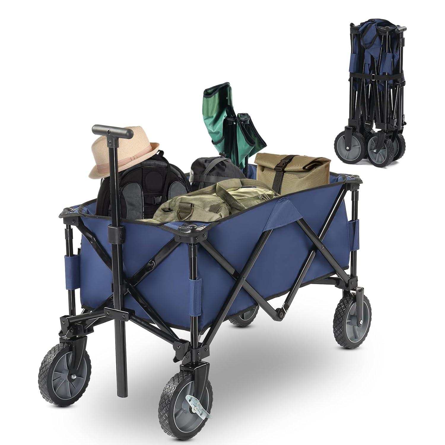Collapsible Wagon, Beach with Big Wheels for Sand, Grocery Wagon All-Terrain Wheels Garden Grocery for Shopping, Park Picnic, Camping, Beach Trip