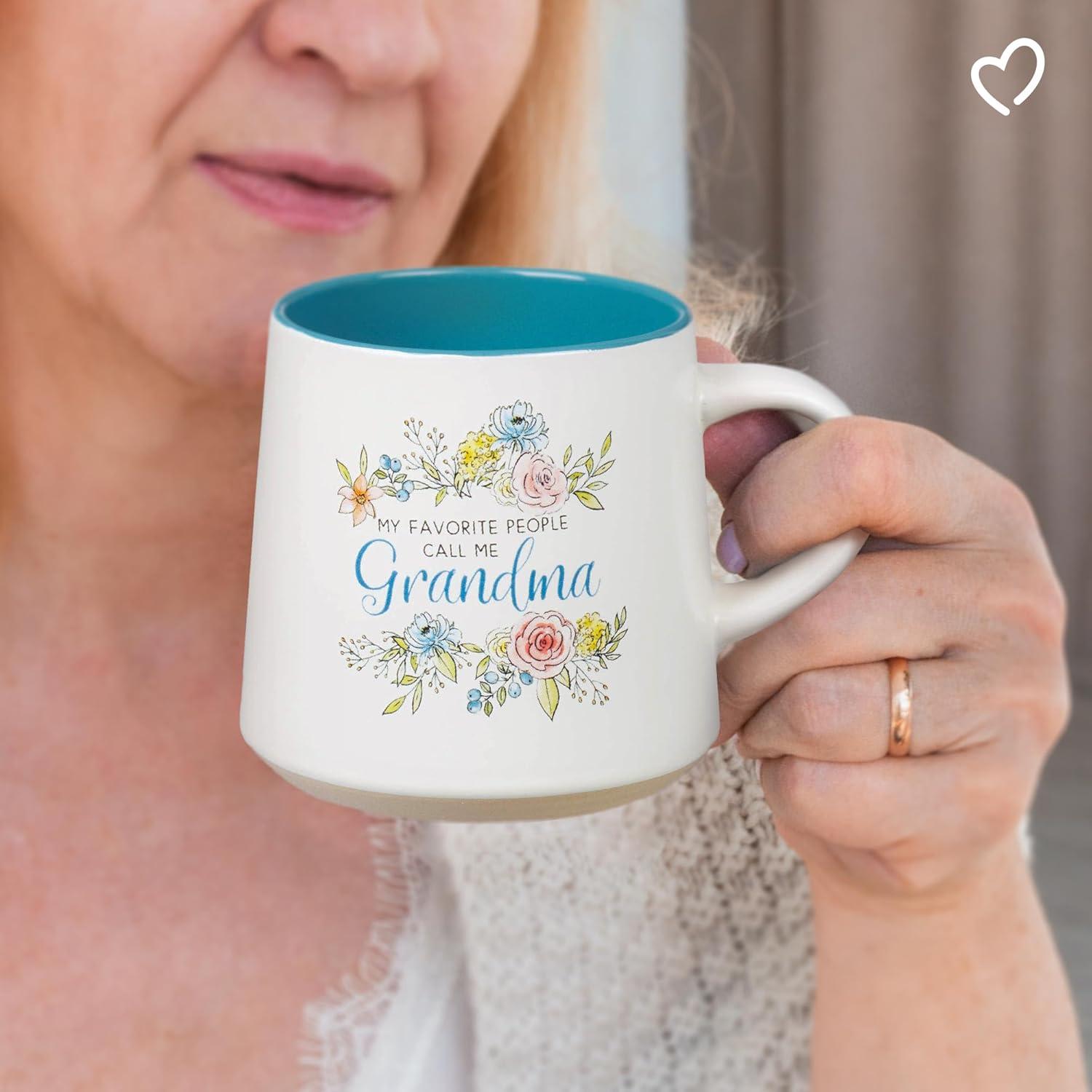 My Favorite People Call Me Grandma Clay Base Ceramic Coffee Mug for Grandmothers  Floral Peach & Ivory Cup for Coffee/Tea, Dishwasher Microwave Safe, 14oz