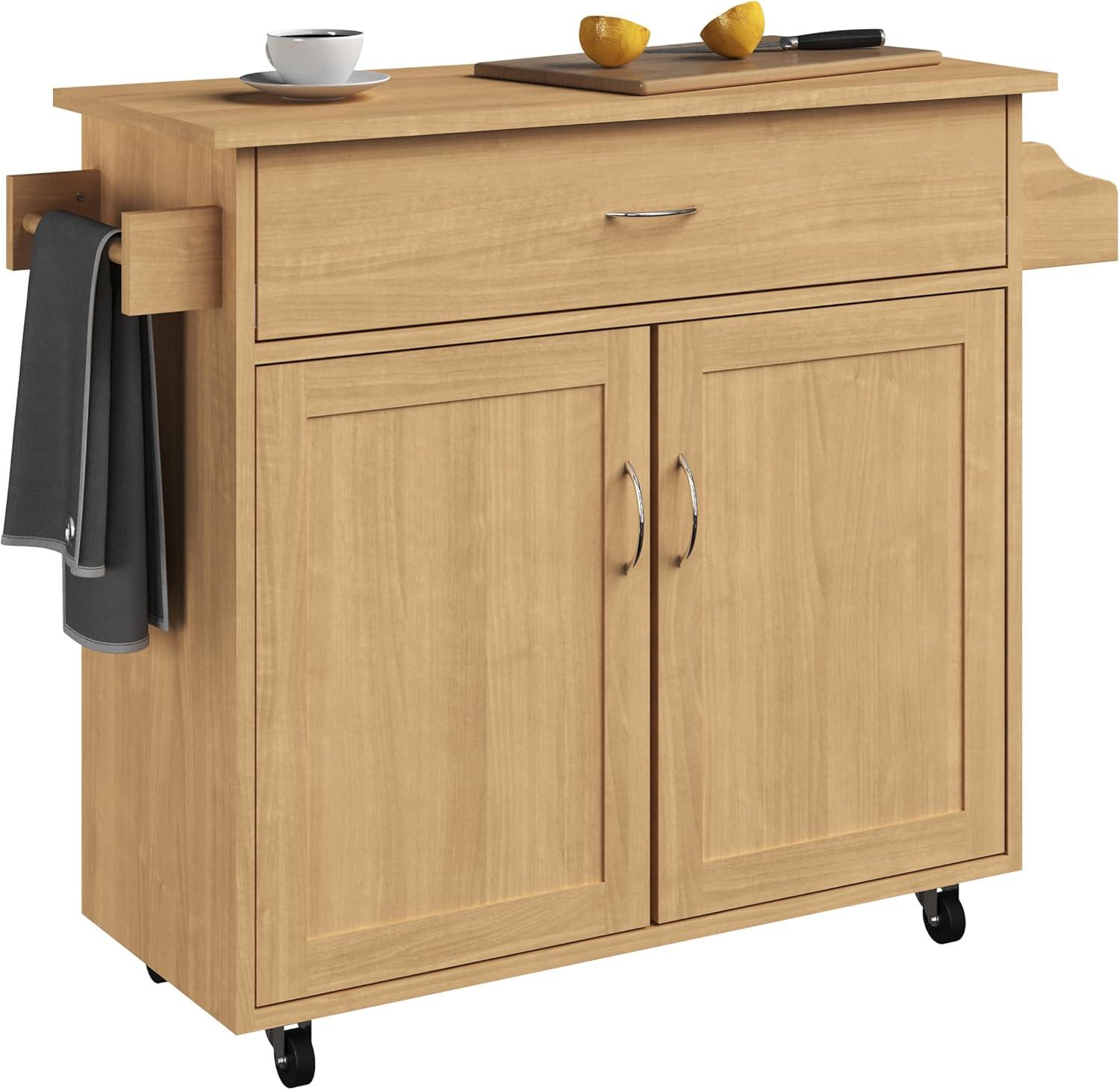 Lavish Home Rolling Kitchen Island with Spice Rack and Storage Cabinet