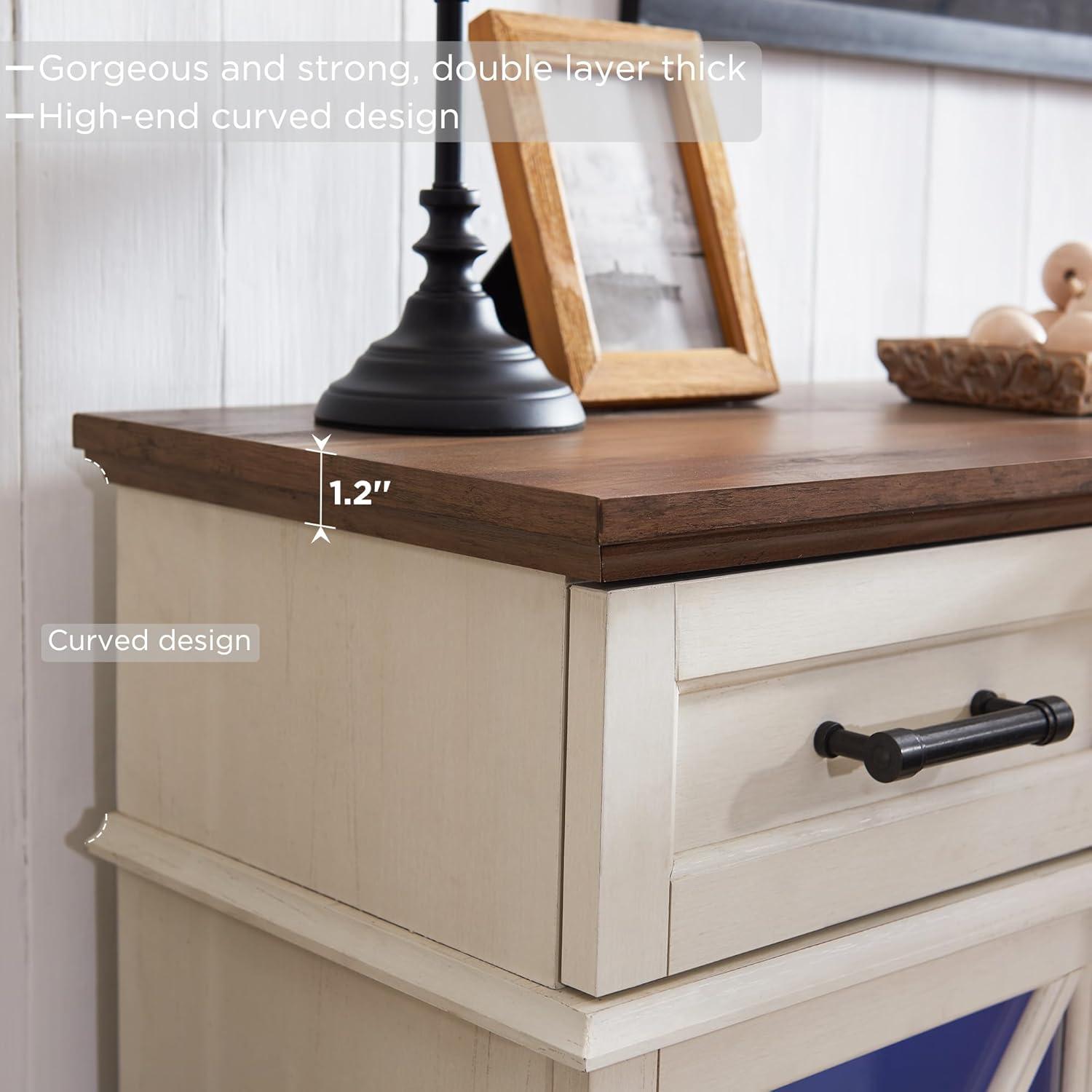 OKD 70" Farmhouse TV Stand w/Electric Fireplace & Glass Door Storage Cabinet, Antique White