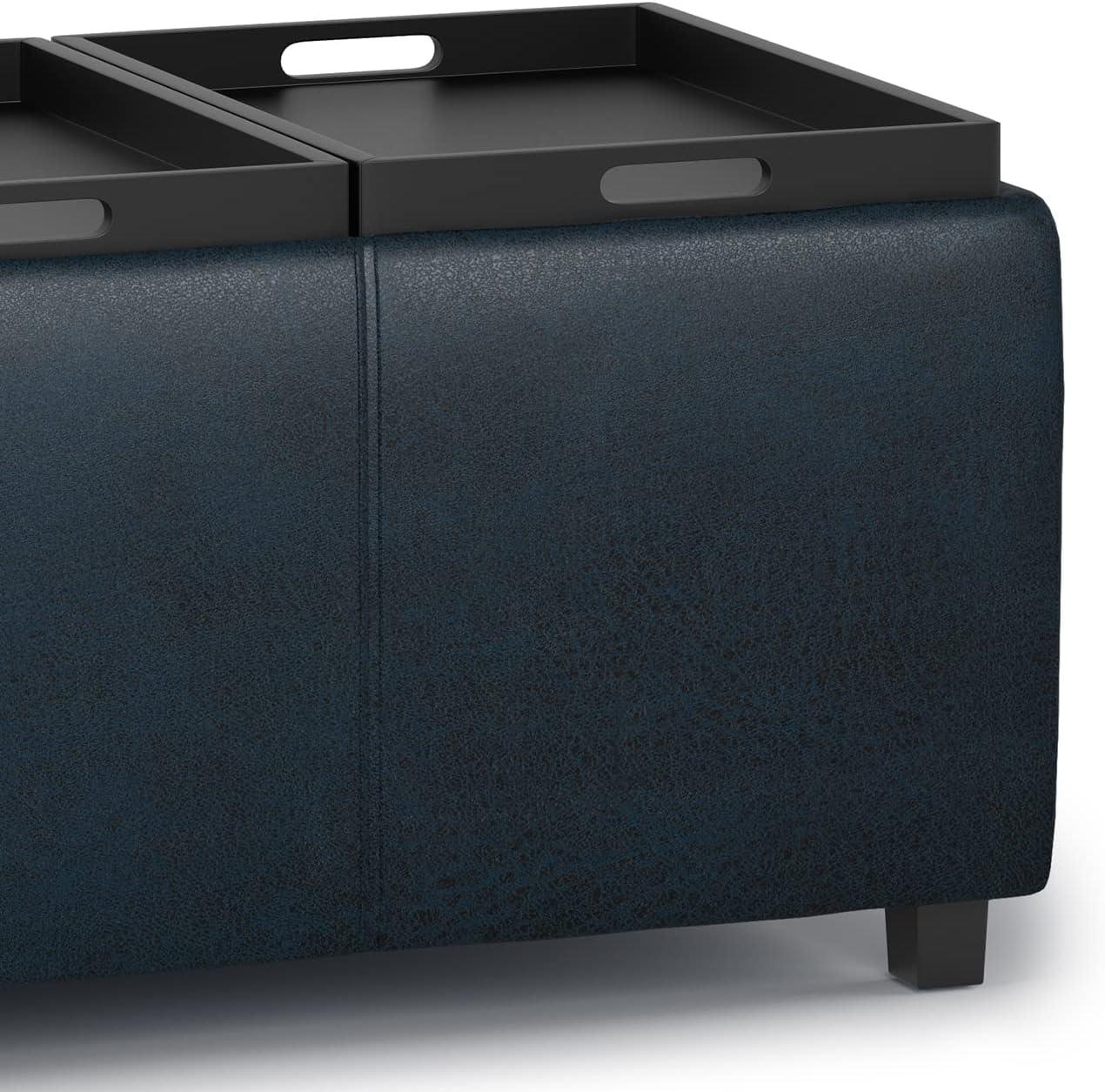 Simpli Home Avalon 42"W Upholstered Storage Ottoman with 3 Flip-Over Serving Trays
