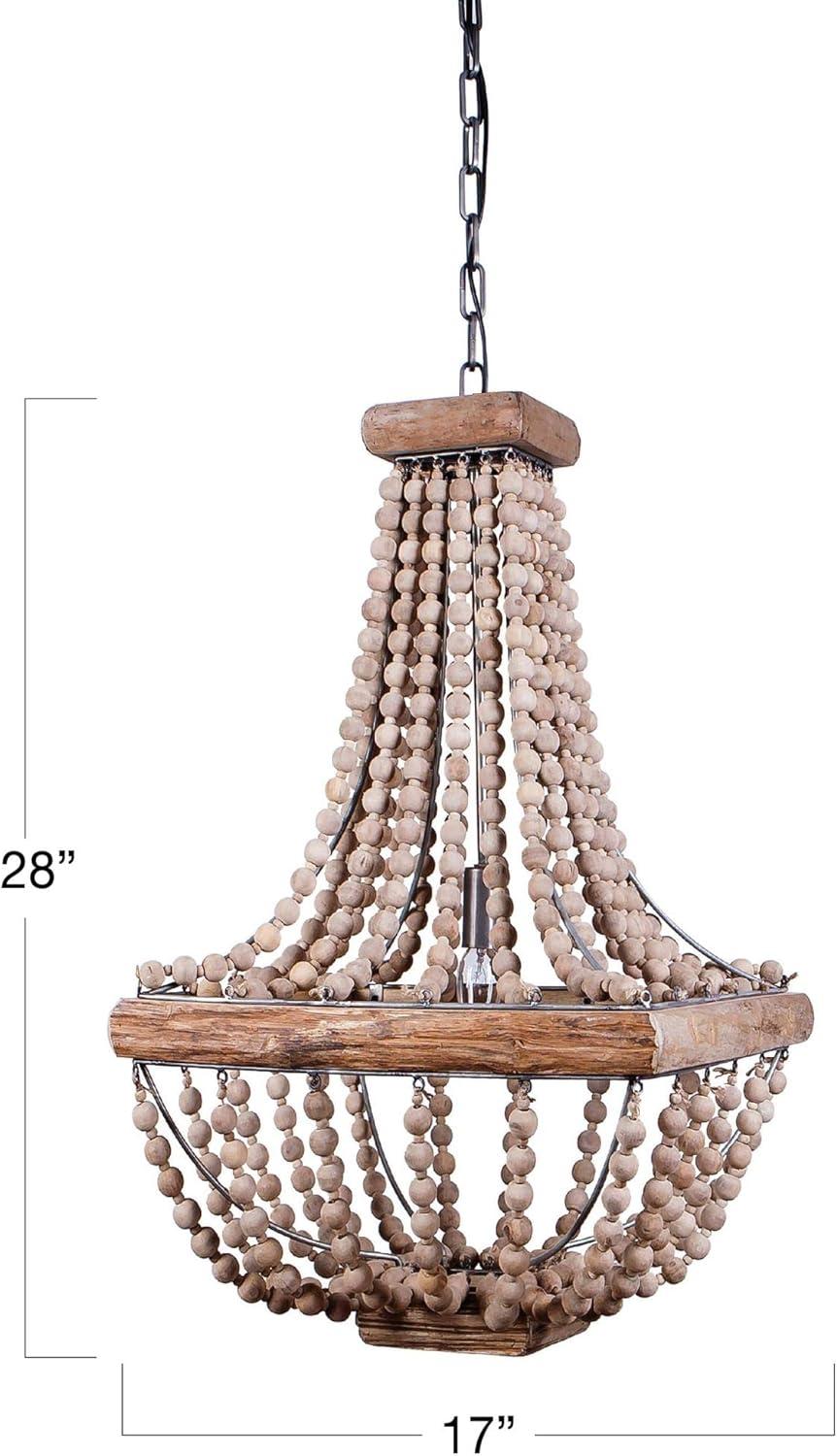 Wood/Metal Framed Chandelier with Wood Bead Draping Cream - Storied Home: Neutral Hue, UL Listed, Adjustable Height