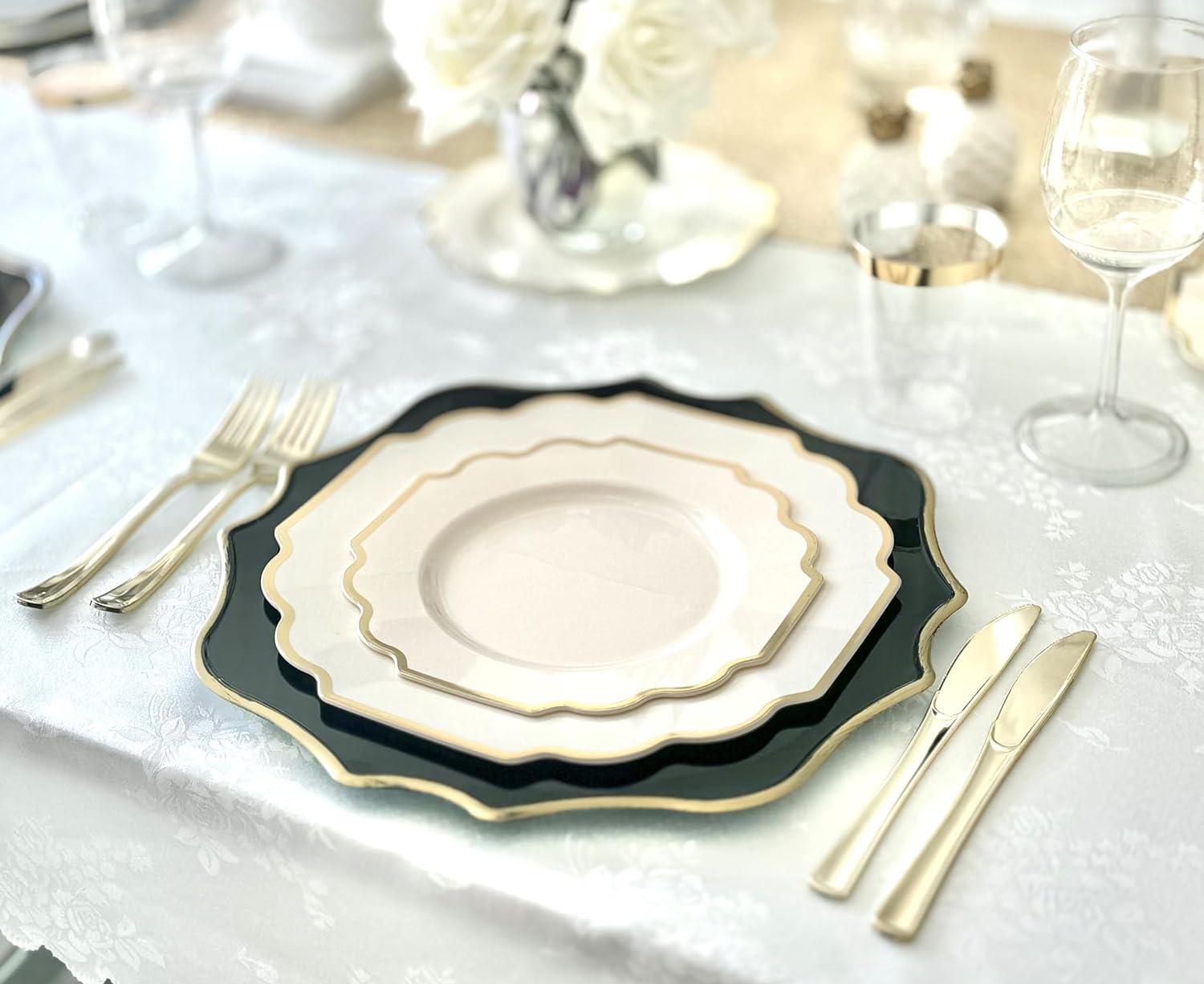 Imperial Ivory and Gold Disposable Plastic Wedding Plates Set