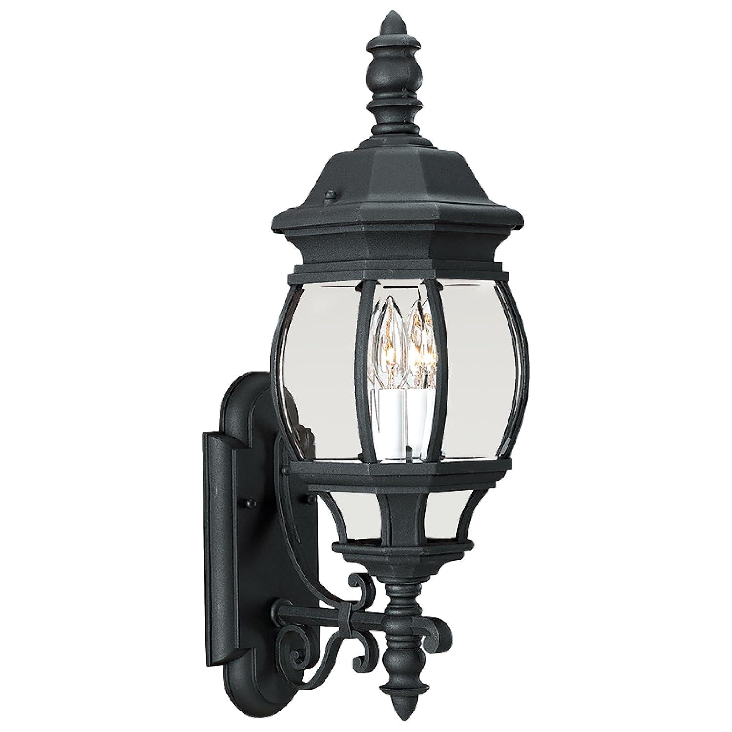 Black 24-Inch Outdoor Wall Lantern with Clear Glass