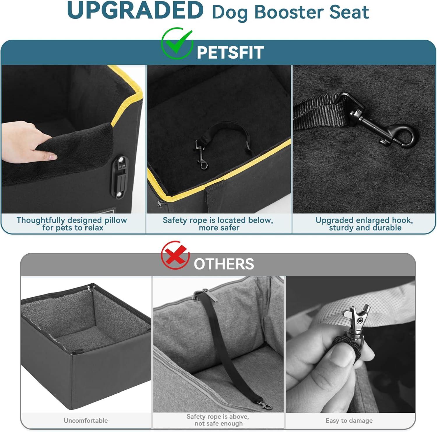 PETSFIT Pet Booster Car Seat for Small Dogs, Puppy Stable Car Seat for Car with Clip-On Leash,Up to 25lbs，Black