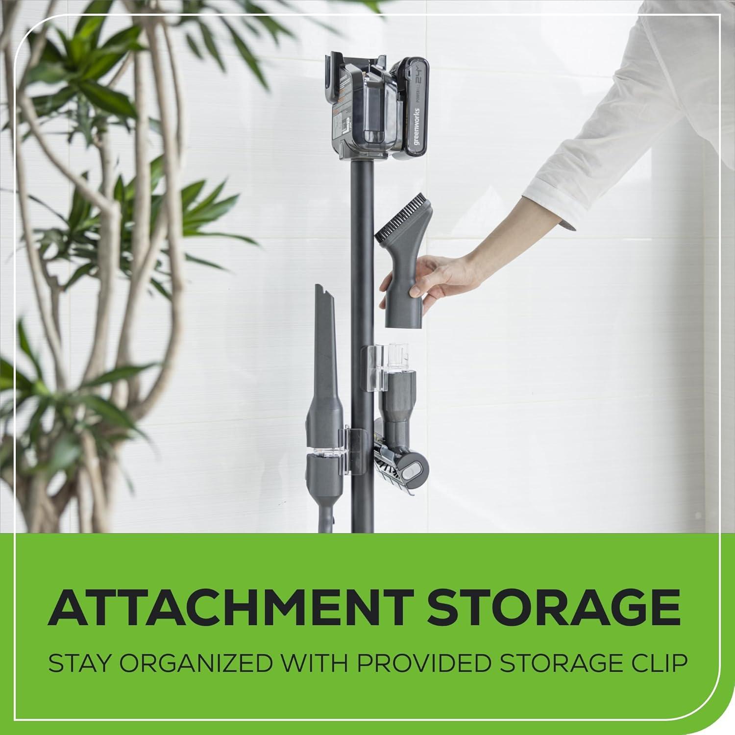 Greenworks 24V Brushless Cordless Stick Vacuum, Lightweight, Handheld, Pet, Anti-Allergen HEPA Filtration, Hard Floor, Carpet, Car, 4Ah Battery, and 30-Minute Charge Time (White)