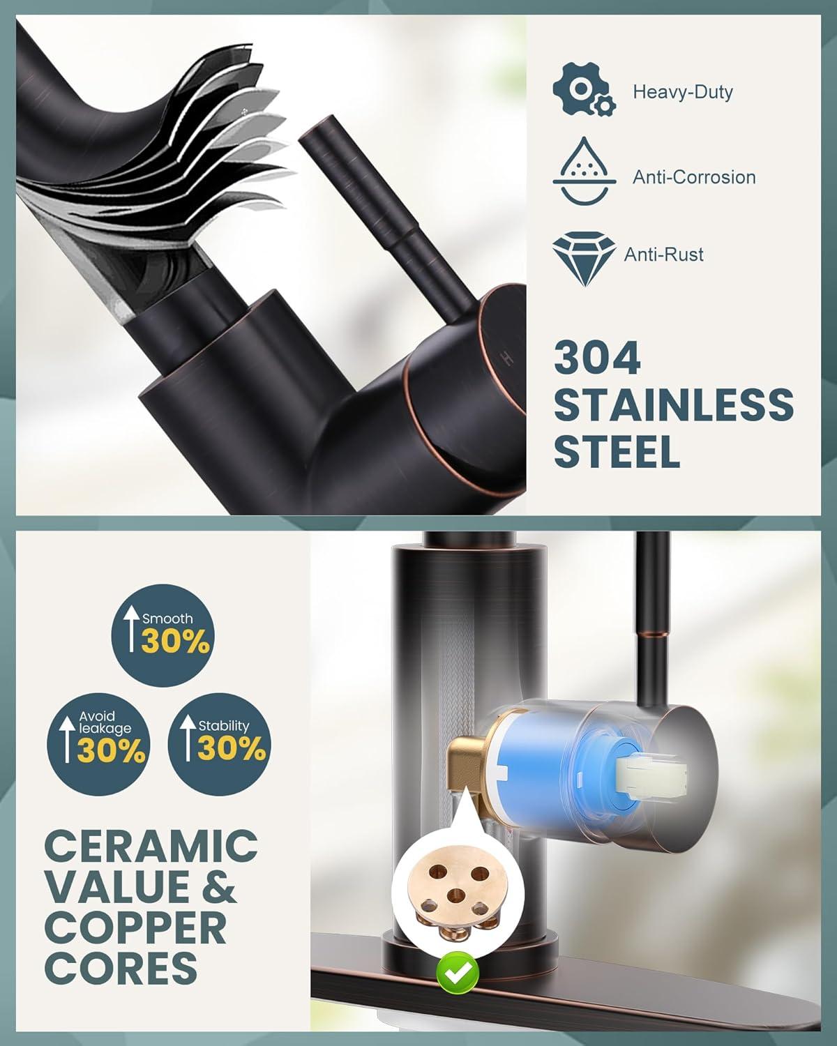 Wowow Kitchen Faucet with Glass Rinser, Stainless Steel Kitchen Sink Faucet and Cup Rinser Combo for Kitchen Sink, Oil Rubbed Bronze