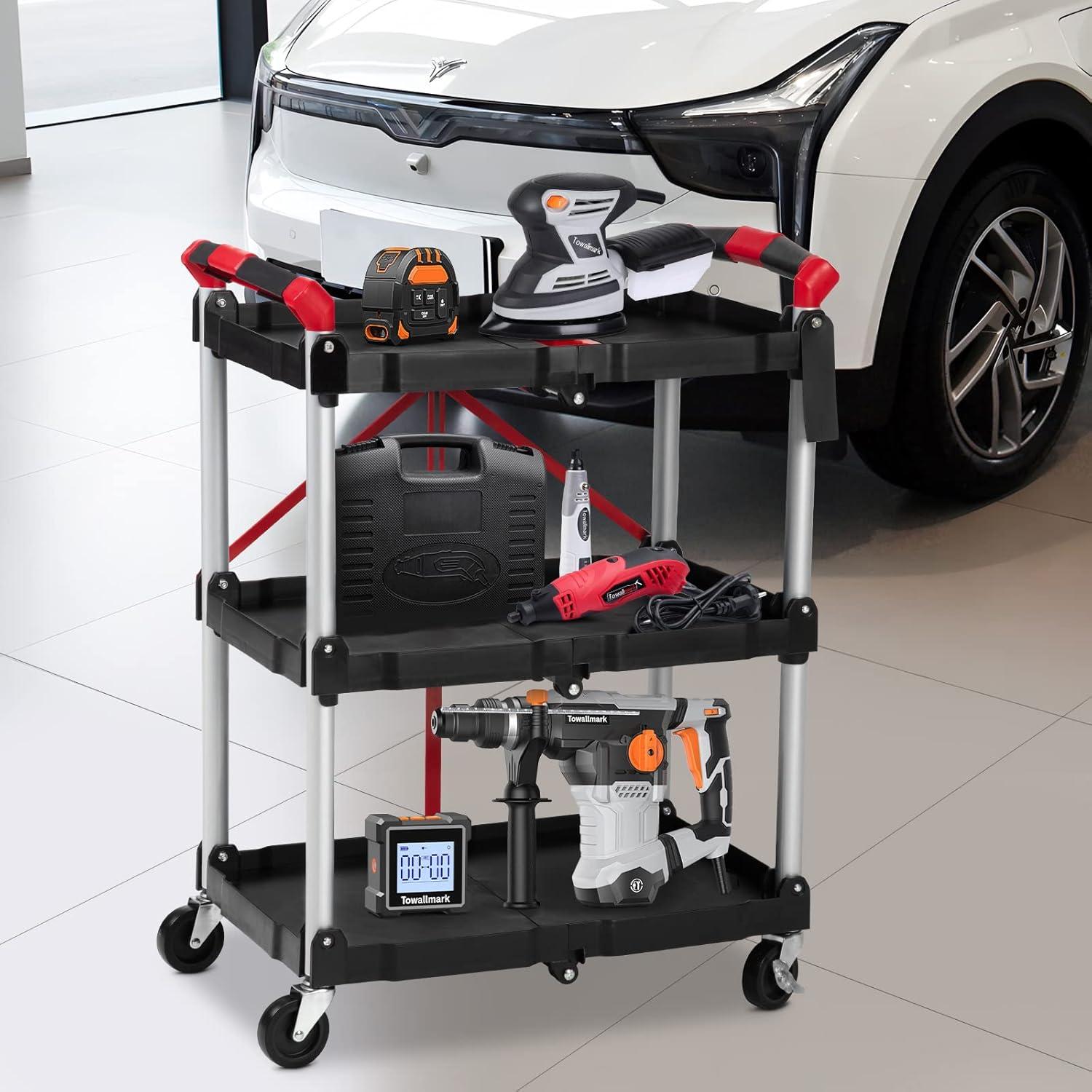 Gray and Red 3-Tier Folding Aluminum Utility Cart