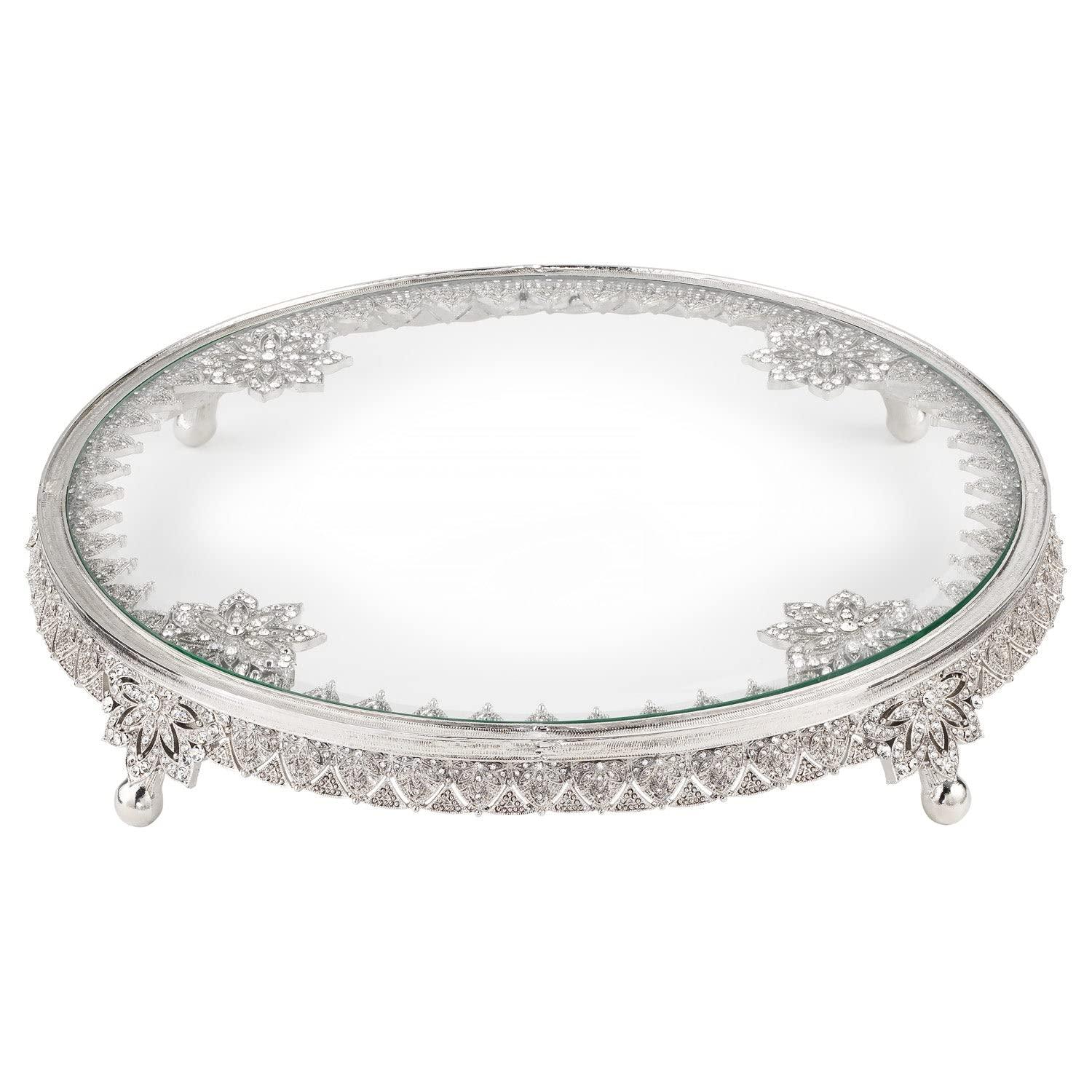 Silver Glass Windsor Cake Stand with Decorative Trim