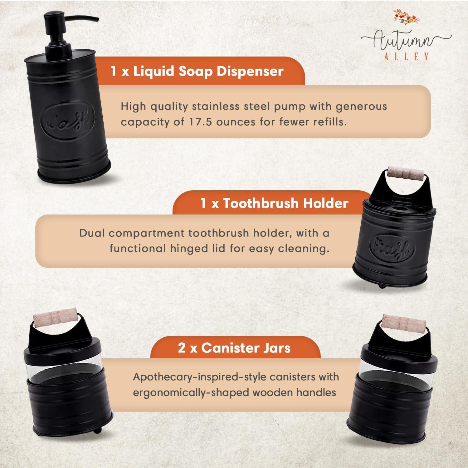 Autumn Alley Farmhouse 4-Piece Bathroom Accessories Set in Galvanized Black, Farmhouse Rustic Décor