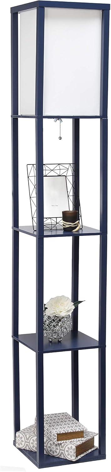 Simple Designs Floor Lamp Etagere Organizer Storage Shelf with Linen Shade, Navy