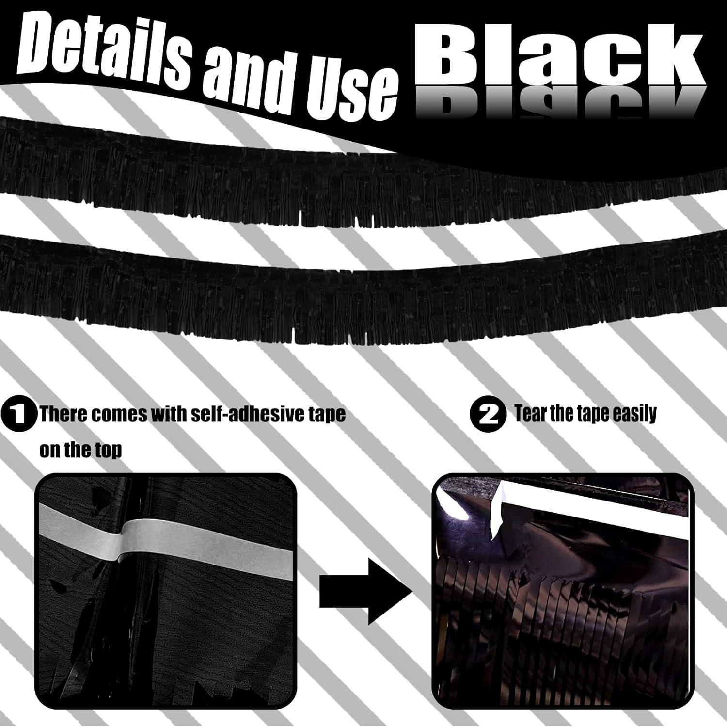6 Pack 10 Feet Metallic Foil Fringe Garland Tinsel Streamers, Boriyuan Wall Hanging Fringe Backdrop Banner for Parade Floats, Wedding, Birthday, Christmas, New Year Party Decorations (Black)