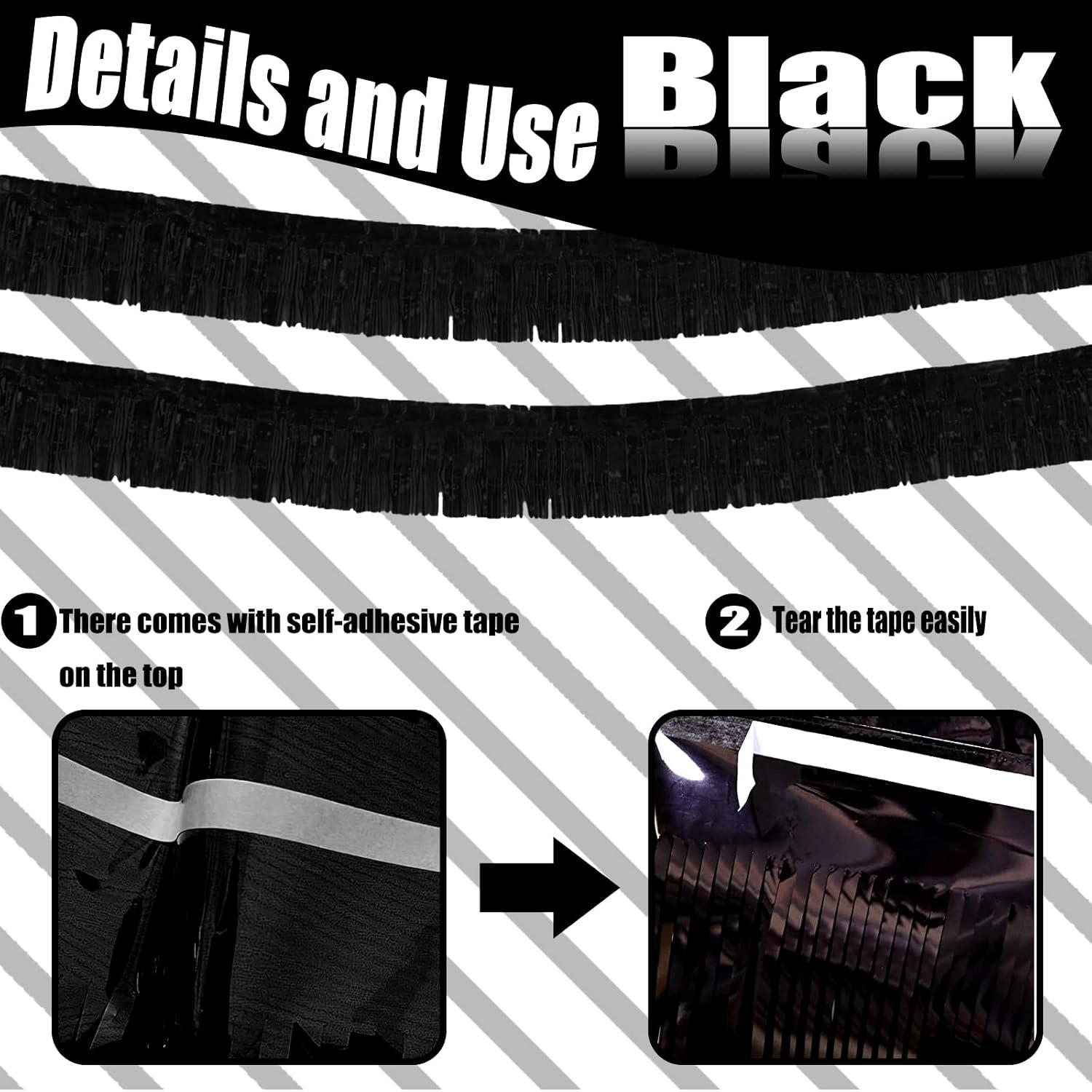 6 Pack 10 Feet Metallic Foil Fringe Garland Tinsel Streamers, Boriyuan Wall Hanging Fringe Backdrop Banner for Parade Floats, Wedding, Birthday, Christmas, New Year Party Decorations (Black)