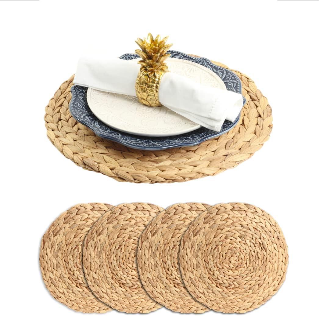 Koyal Wholesale Natural Water Hyacinth Placemats, Set of 4, 13 inch Round Mat Weave Charger Plates, Tropical Wedding