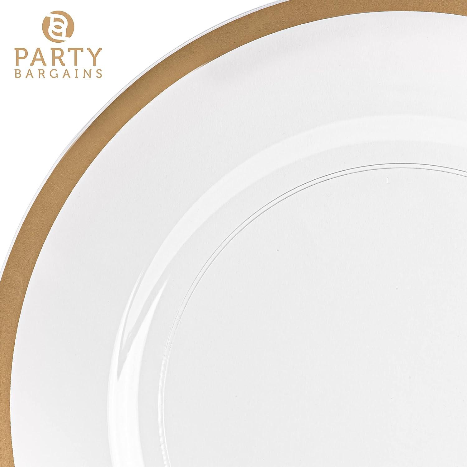 PARTY BARGAINS 13-Inch Charger Plates - 4 Pack, Clear Gold Rim, Heavy-Duty Disposable Chargers for Elegant Dining - Ideal for Weddings and Formal Events