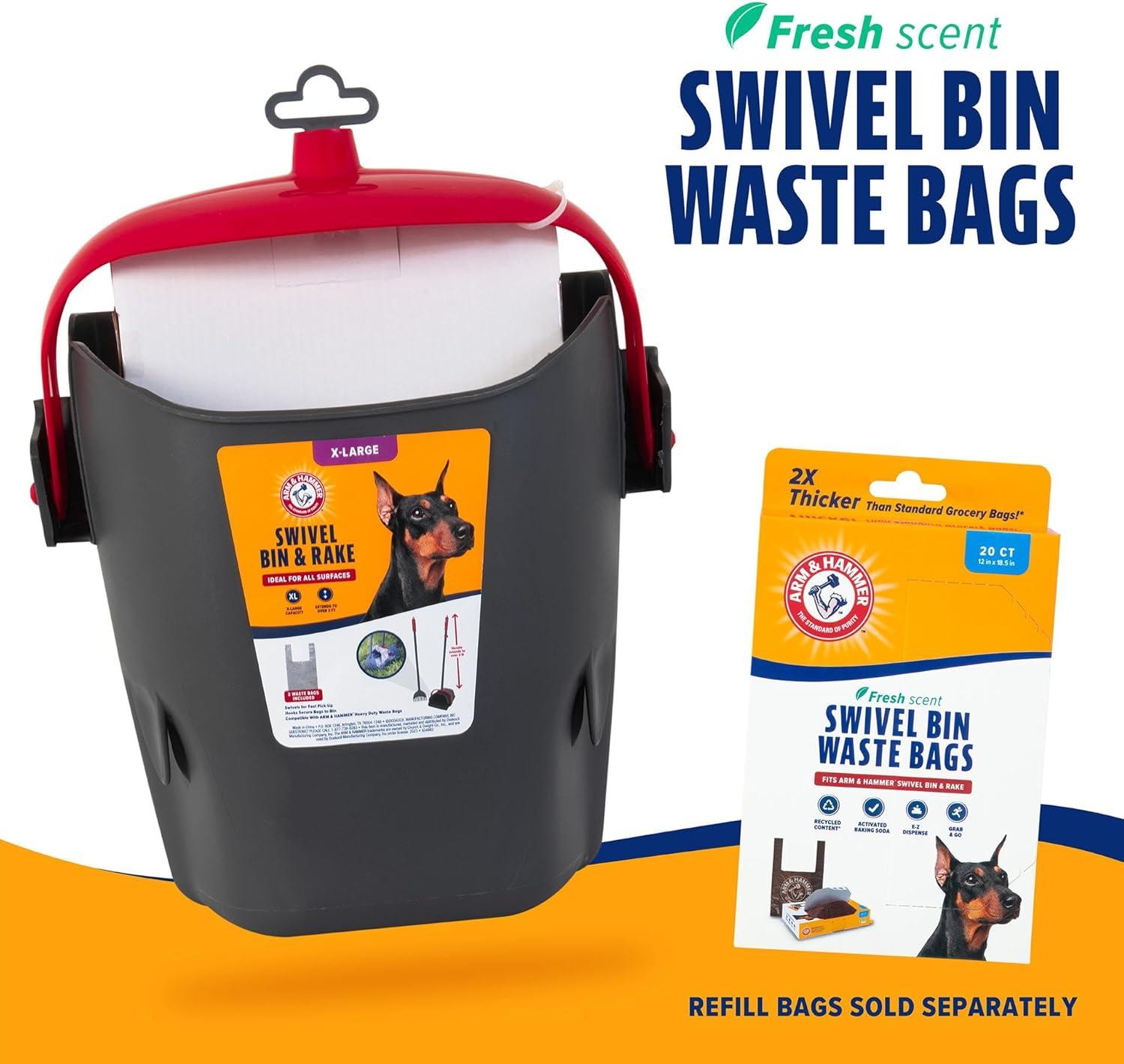 Petmate Swivel Bin & Rake Dog Pooper Scooper with 2 Scented Waste Bags, XL