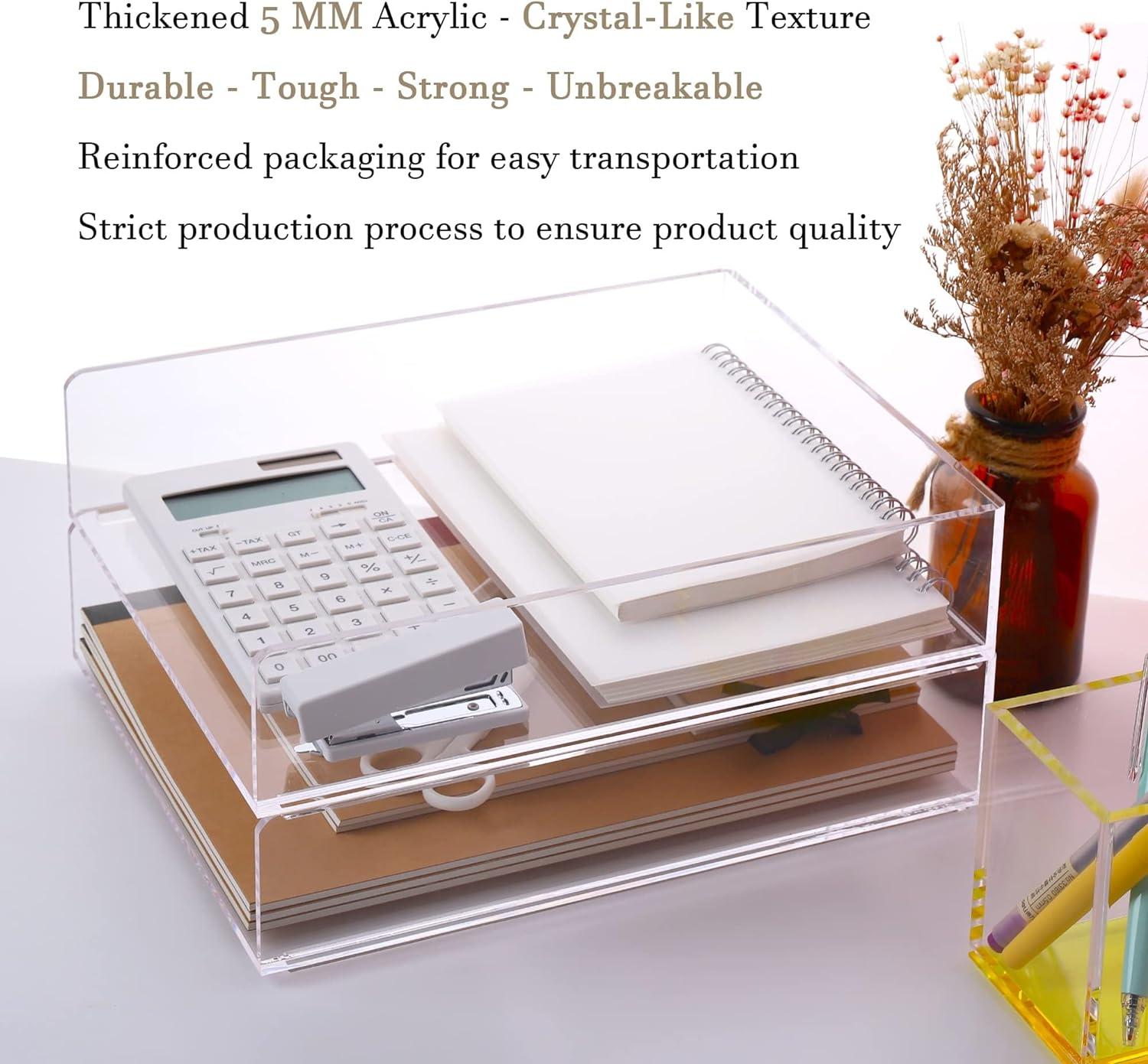 Clear Acrylic Stackable Desk Organizer Tray Set