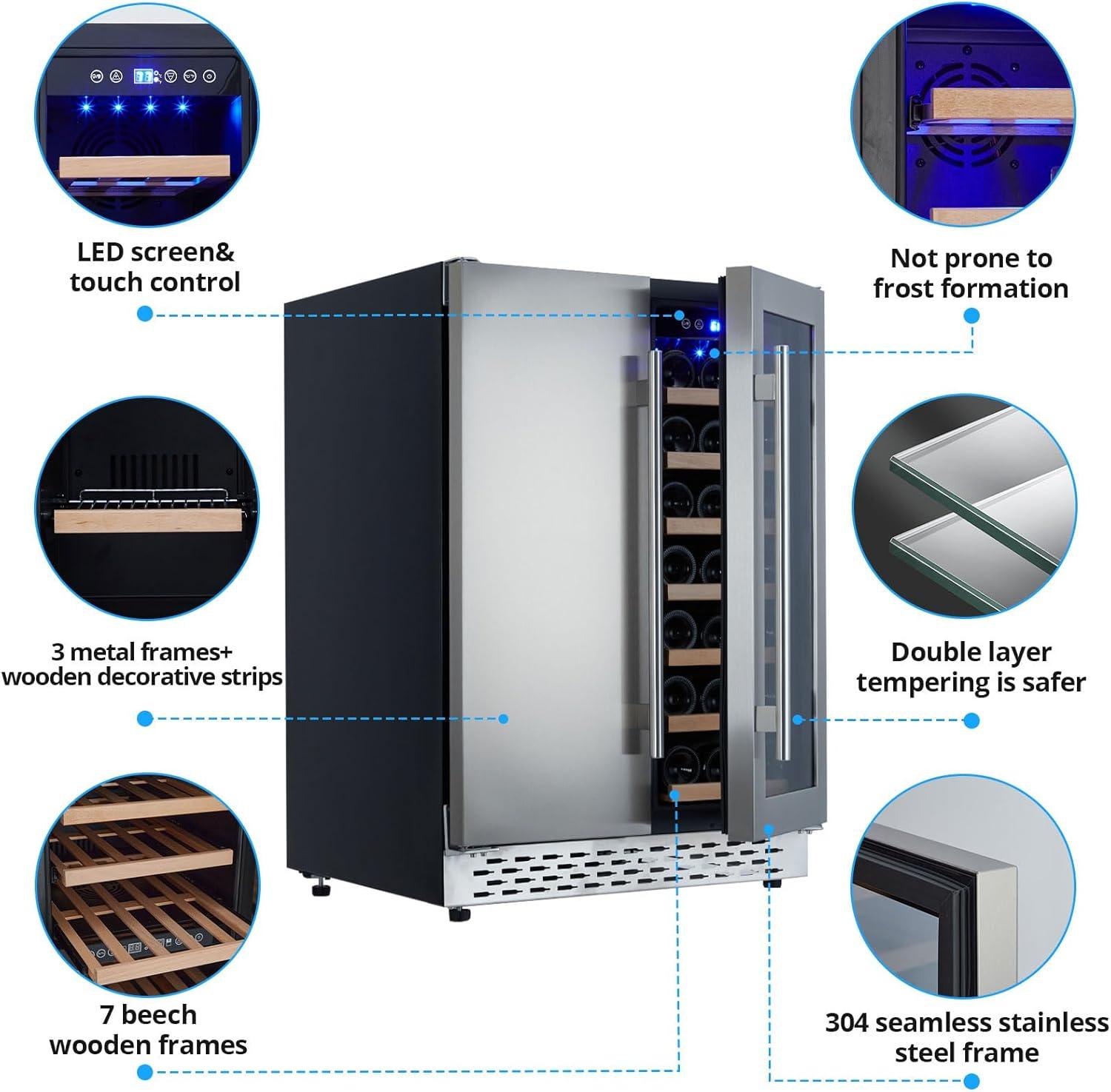 Accreate Beverage and Wine Cooler - Dual Zone, Built-in and Freestanding, Holds 54 Cans and 20 Bottles