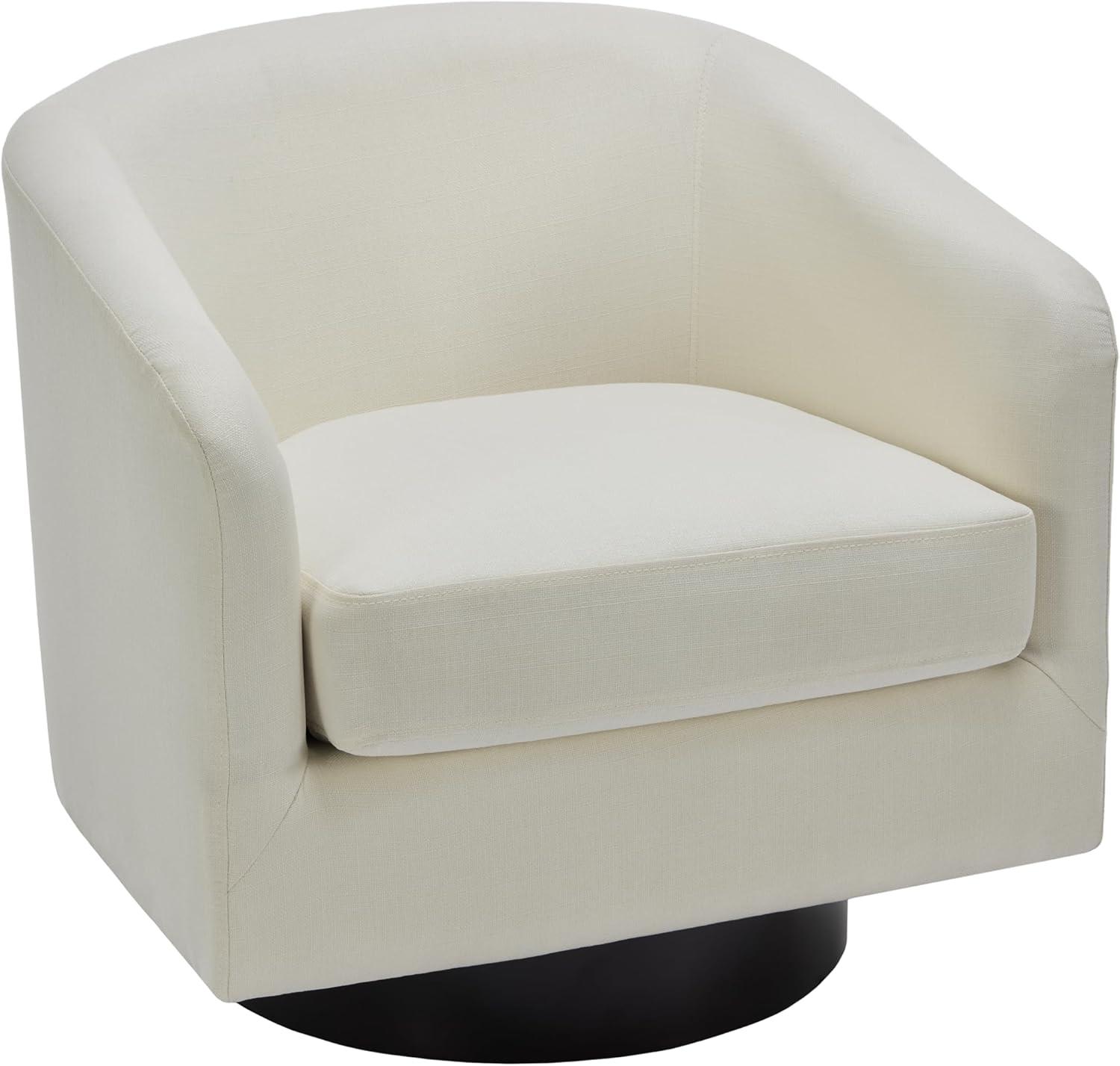 Beige Linen Swivel Barrel Accent Chair with Wood Base