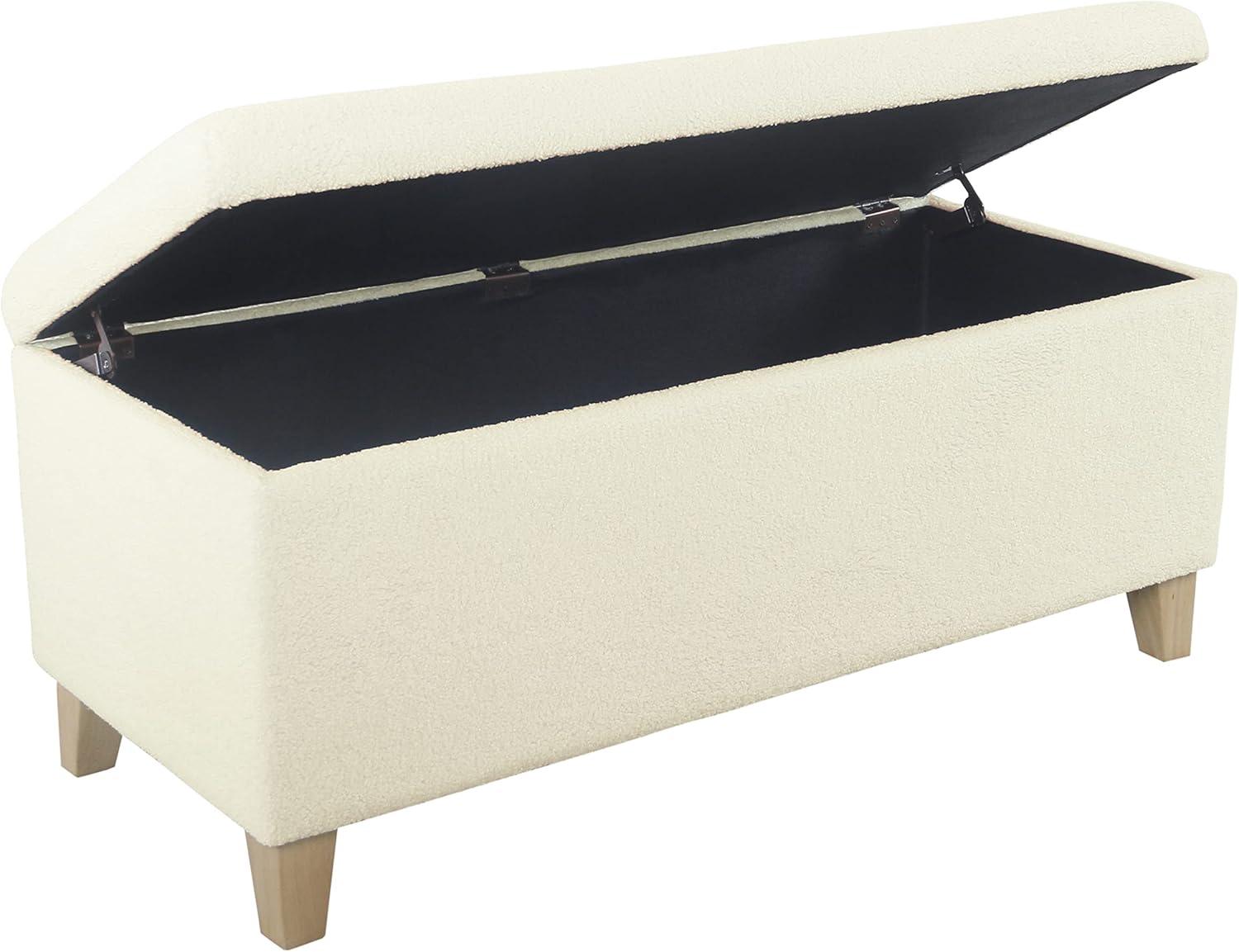 Faux Shearling Storage Bench Cream - HomePop: Ottoman with Hinged Lid, Bedroom & Living Room